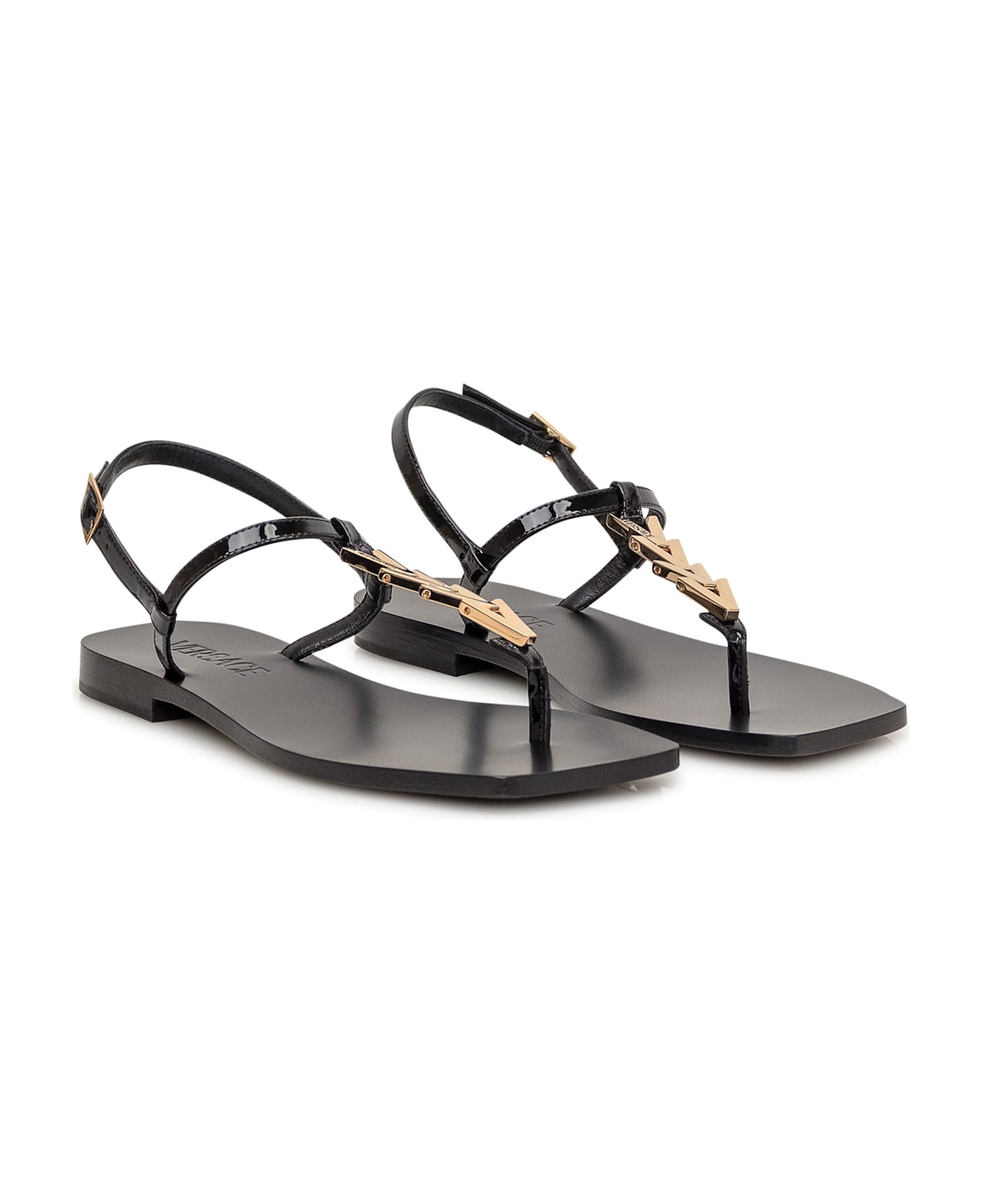Versace V-chain Leather Sandals - BLACK-VERSACE GOLD