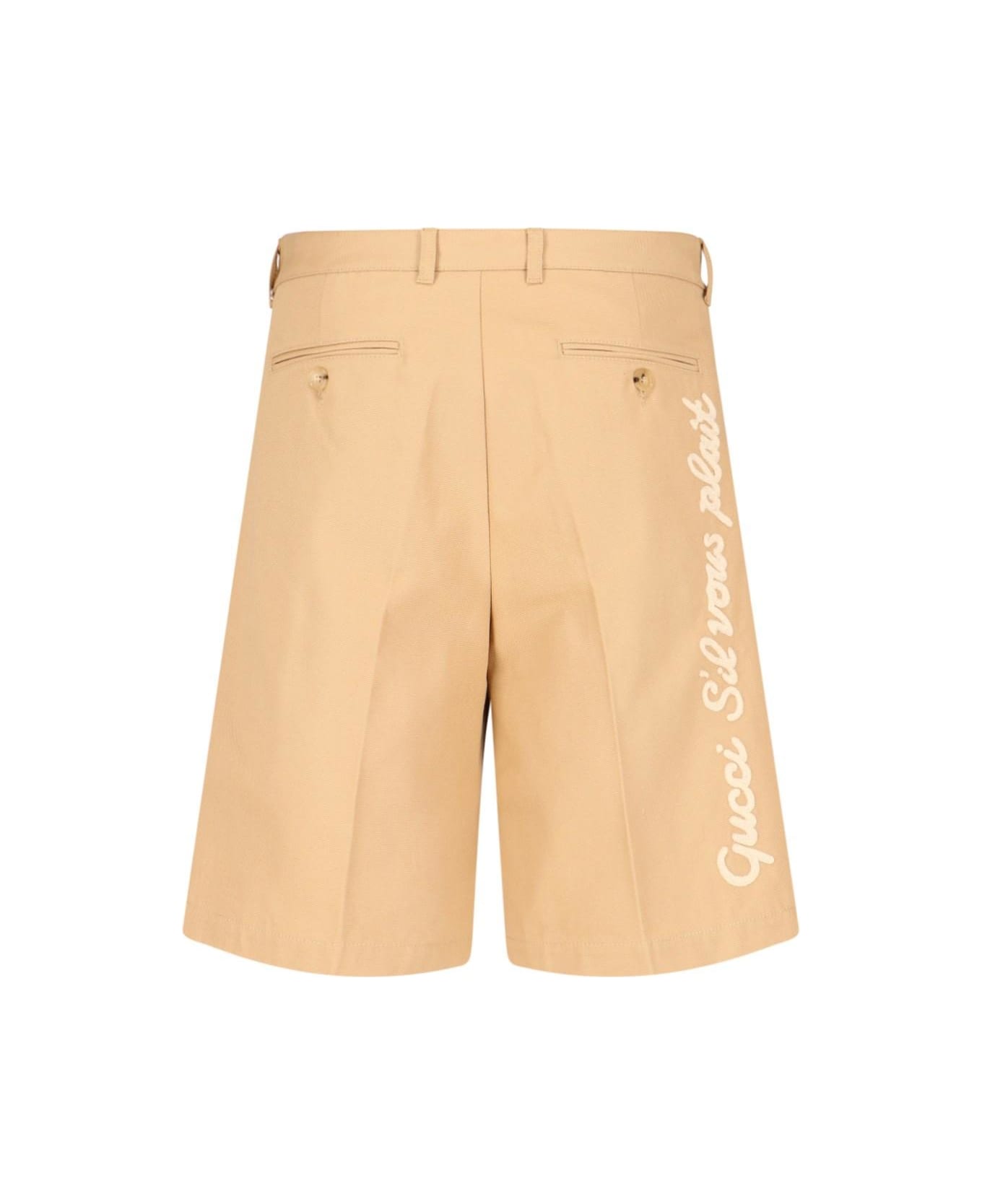 Gucci Back Embroidered Shorts - Beige