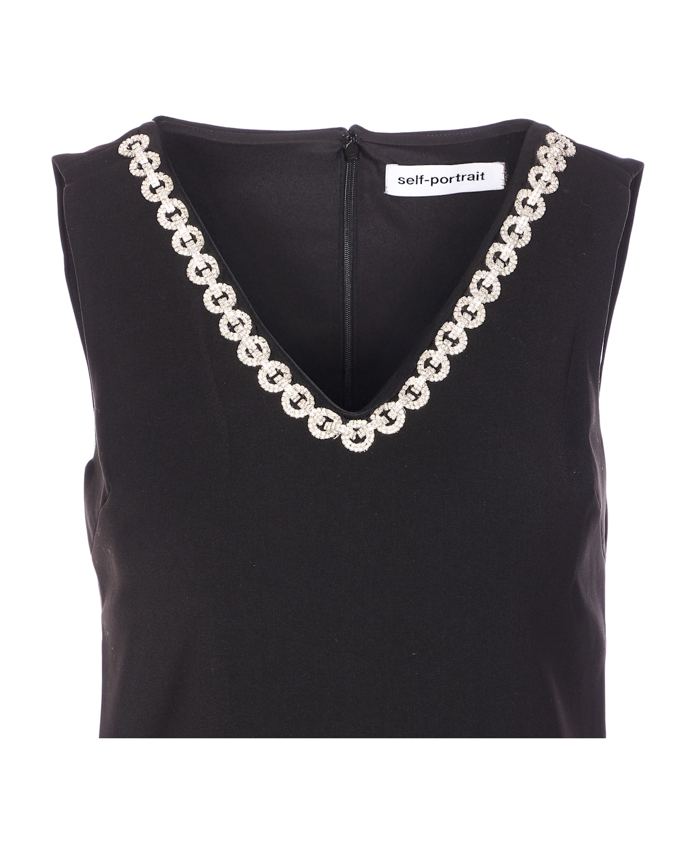 self-portrait Crepe Crystal Trim Mini Dress - Black