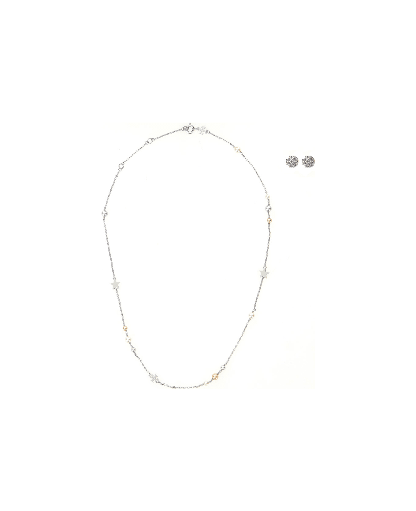 Tory Burch 
kira
 Metallic Necklace And Earings Set With Double T Motif In Brass Blend Woman - Metallic