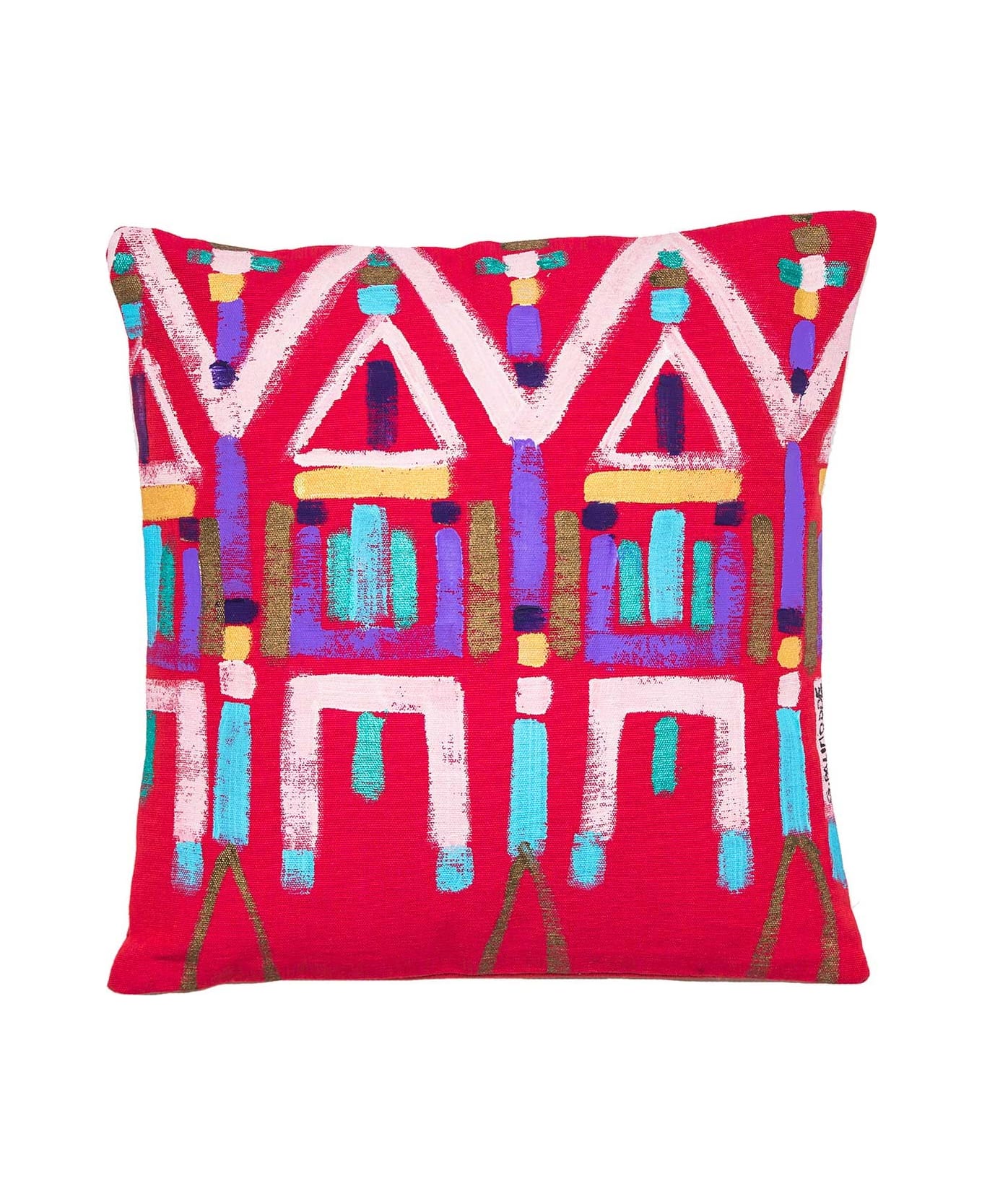 Le Botteghe su Gologone Cotton Hand Painted Indoor Cushion 50x50 cm - Red Fantasy