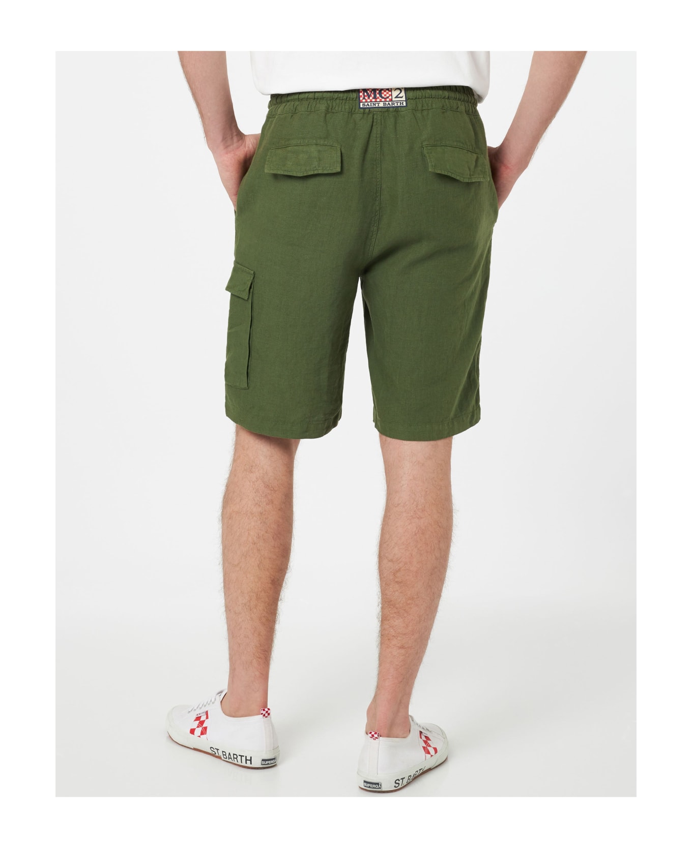 MC2 Saint Barth Man Military Green Linen Bermuda Marseille - GREEN