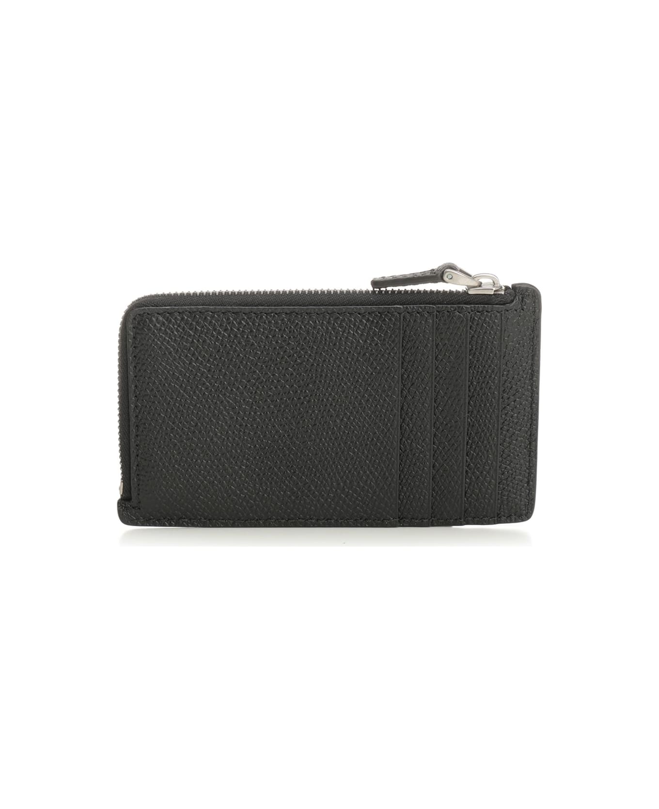 Valentino Garavani Vlogo Leather Zip Around Card Holder - BLACK