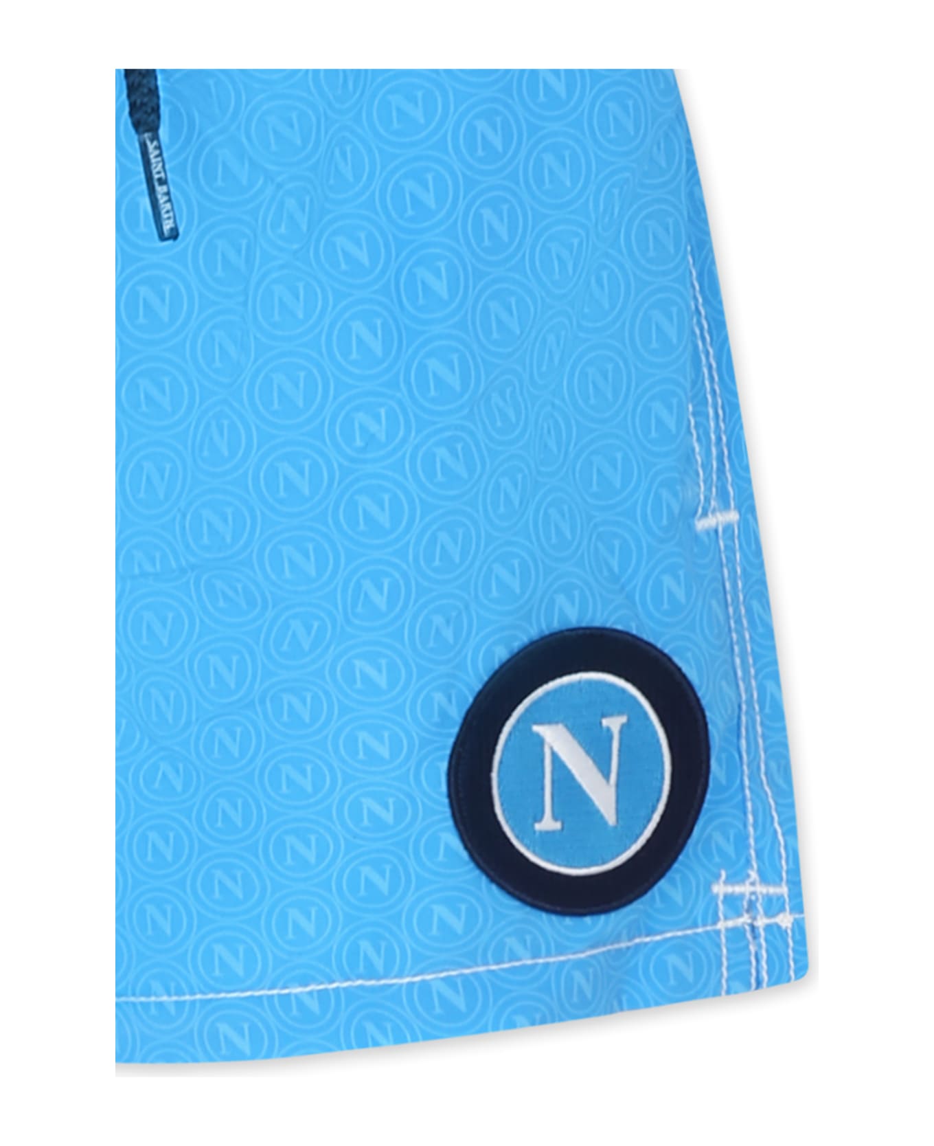 MC2 Saint Barth Blue Swim Short For Boy With Ssc Napoli Logo - Light Blue