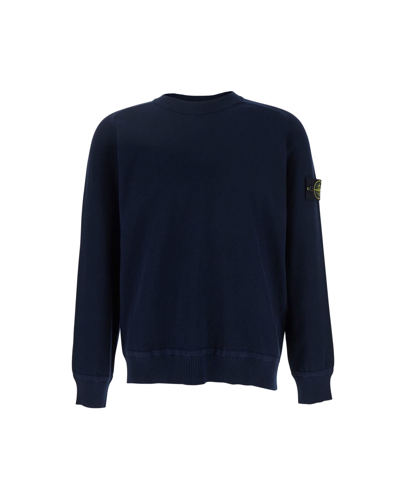 Stone Island Blue Crewneck T-shirt With Removable Compass Logo Applied On The Sleeve In Cotton Man - Blue