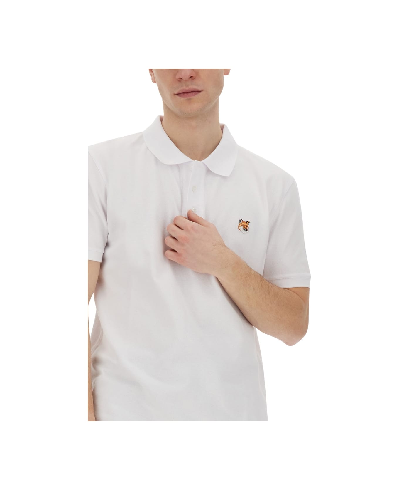 Maison Kitsuné Polo Shirt With Fox Patch - WHITE