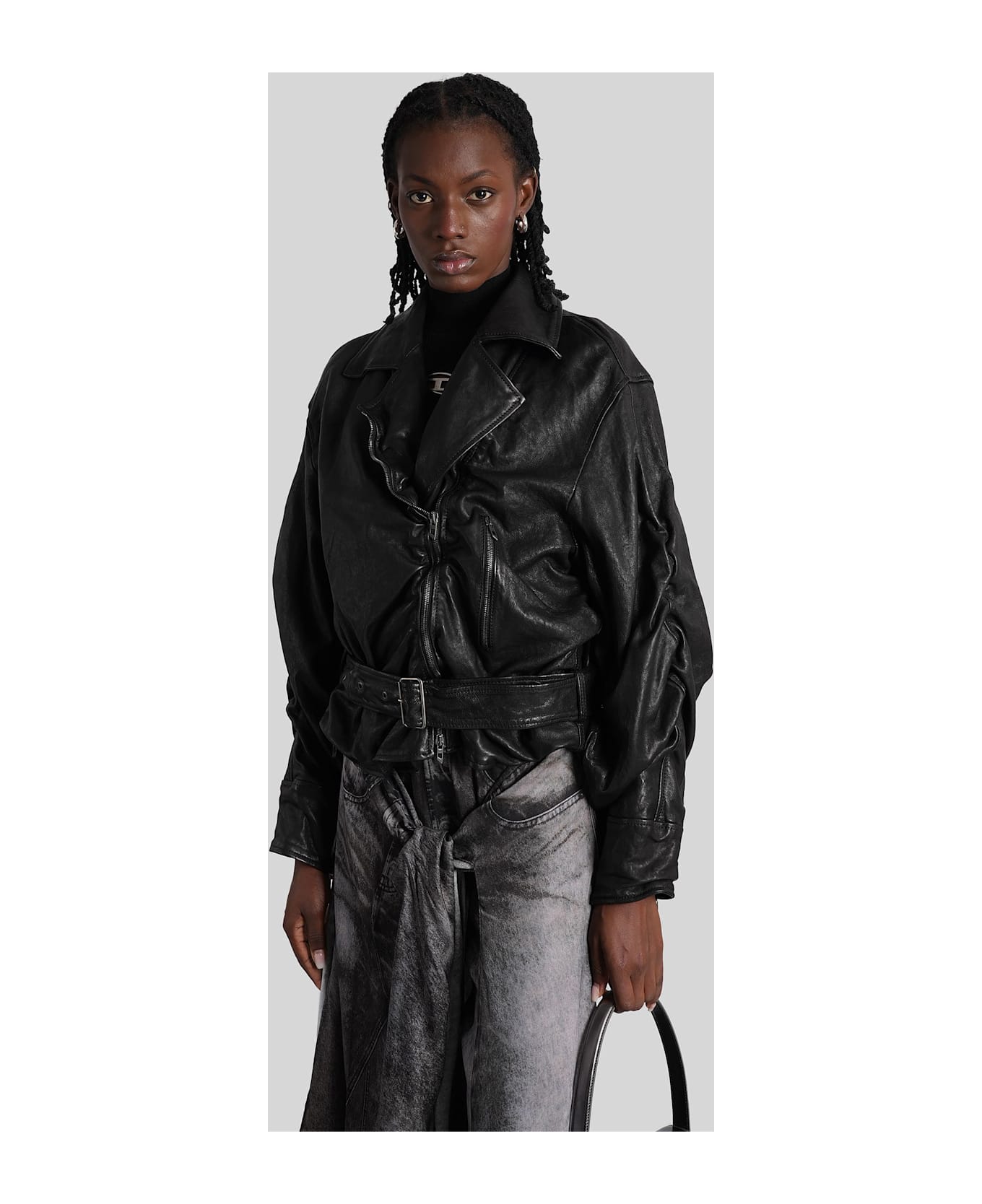 Diesel L-oys Biker Jacket In Black Leather - black