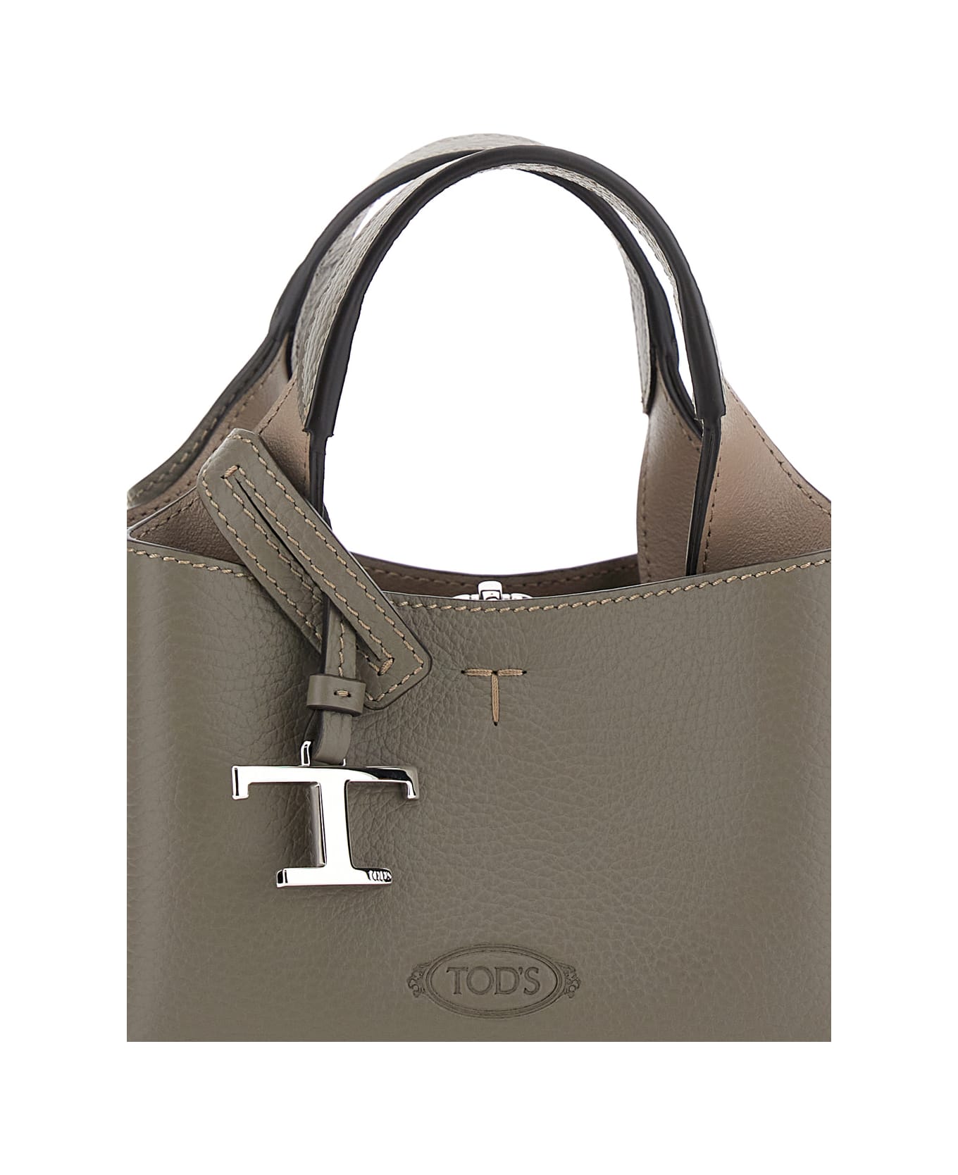 Tod
s Grey Handbag With Removable Shoulder Strap And T Plaque On The Front In Grained Leather Woman - Grey