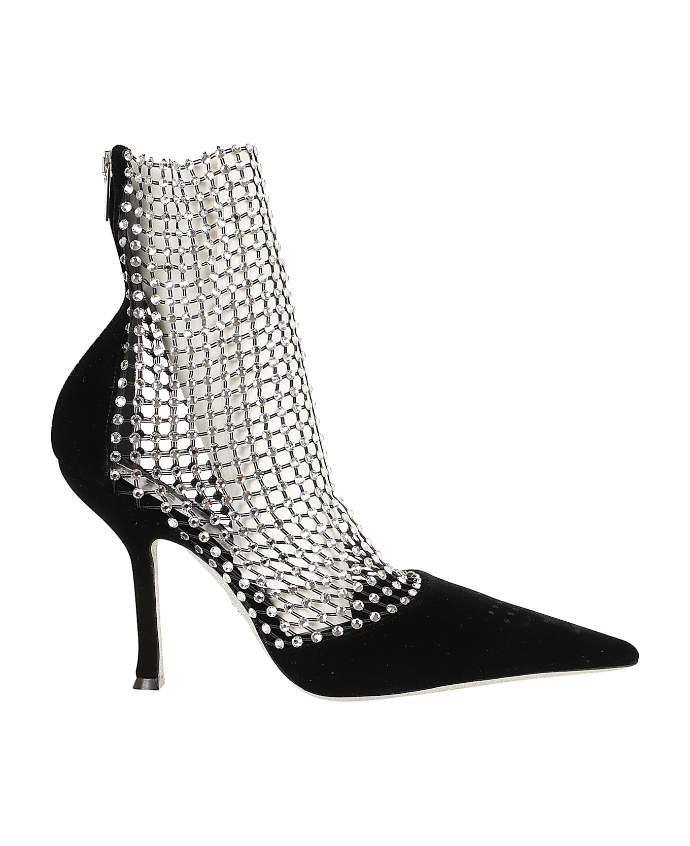 René Caovilla Slingback Mid-high Heel - Black Velvet Crystal Strass ハイヒール