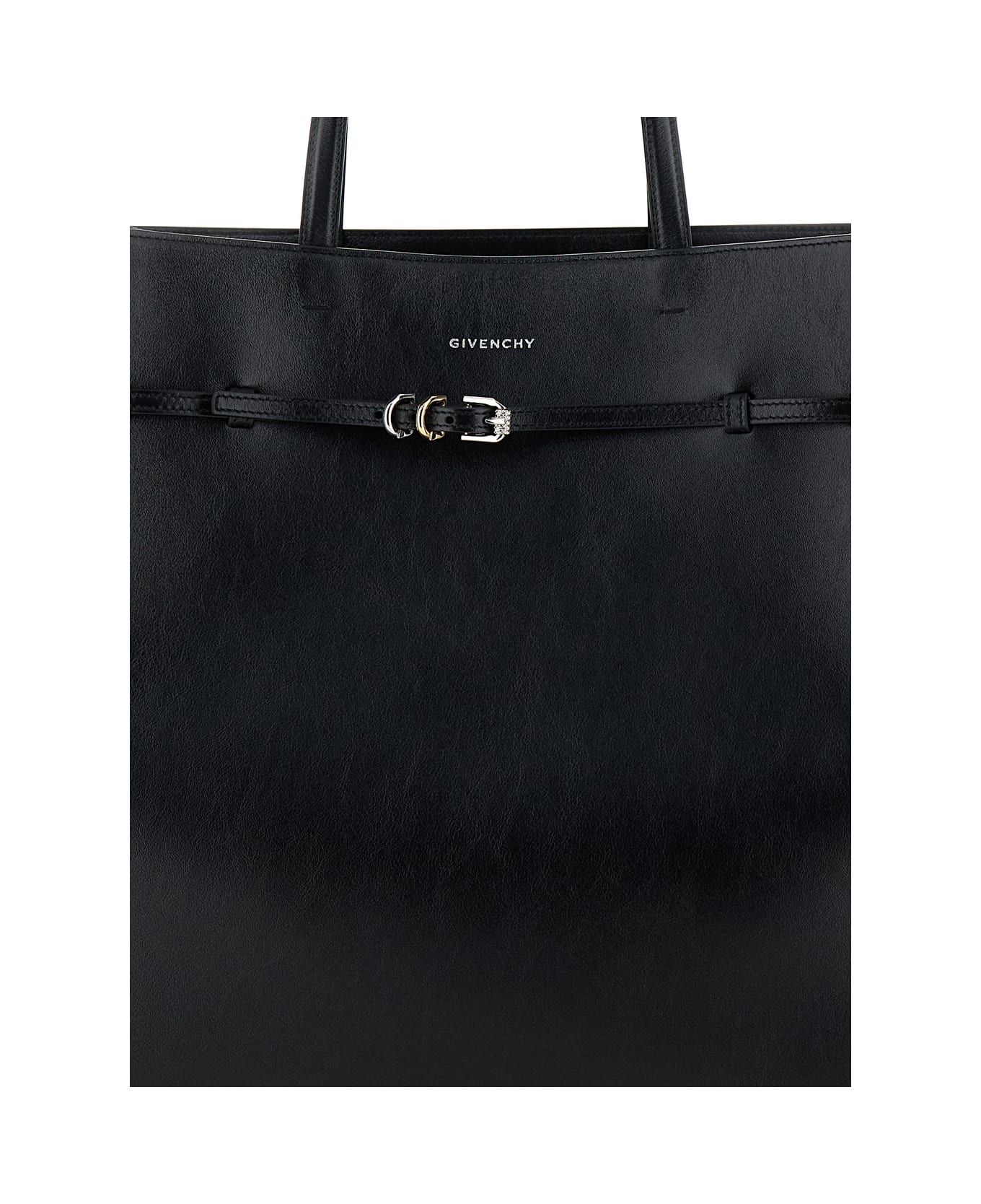 Givenchy 'voyou Large East West' Black Tote Bag With Logo Detail And Belt In Leather Woman - Black トートバッグ