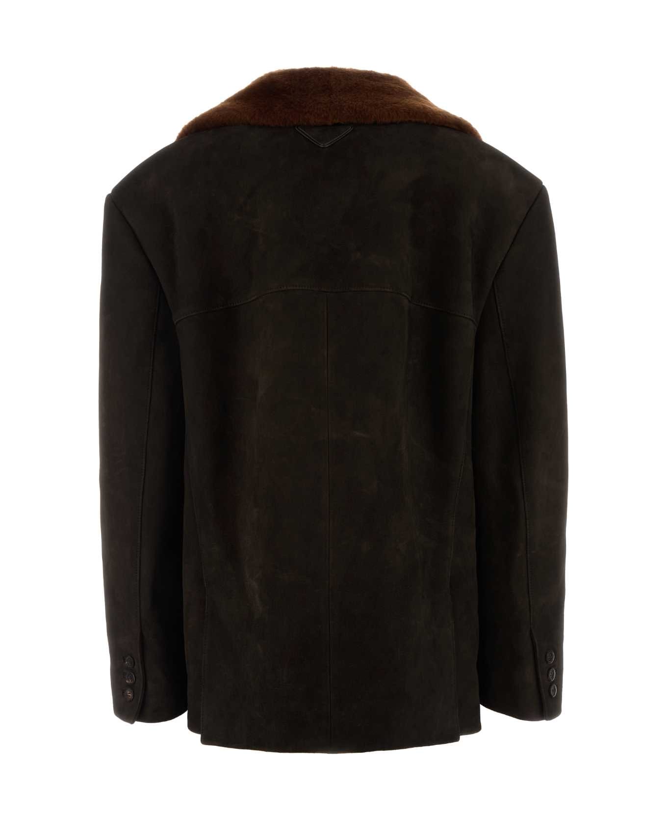Prada Dark Brown Suede Blazer - EBANO