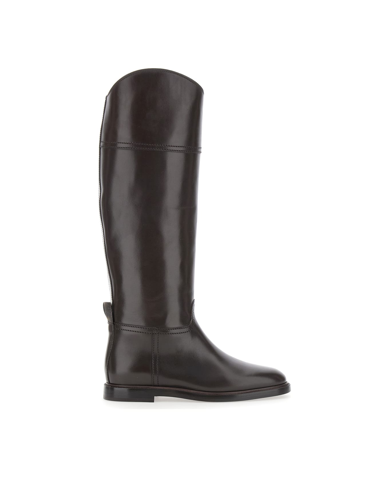 Brunello Cucinelli Brown Boots With Monile Detail On The Back And Side Zip Closure In Leather Woman - DARK BROWN