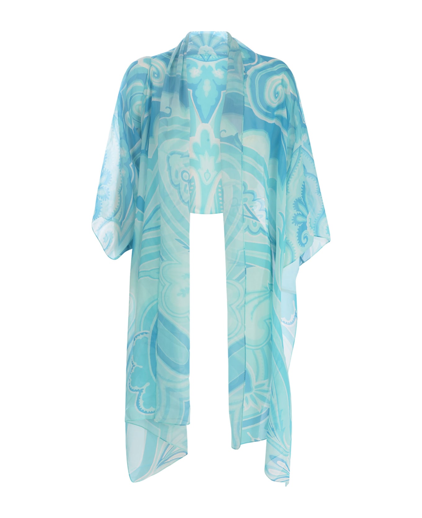 Etro Printed Silk Georgette Cardigan - Turquoise