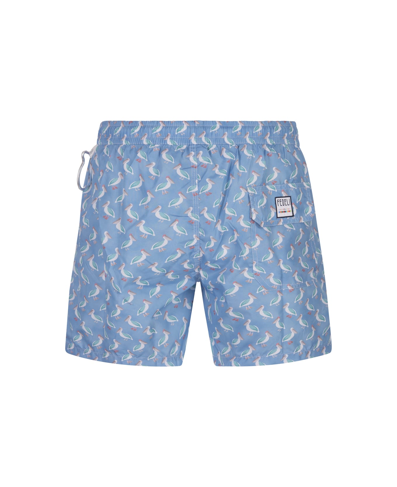 Fedeli Light Blue Swim Shorts With Pelican Pattern - Blue