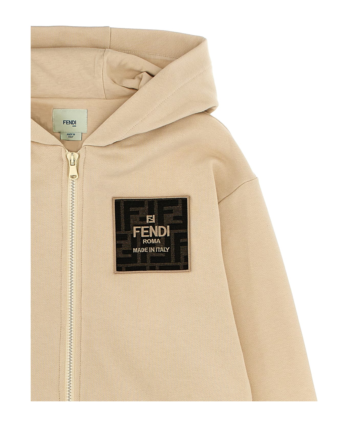 Fendi Logo Patch Hoodie - Beige