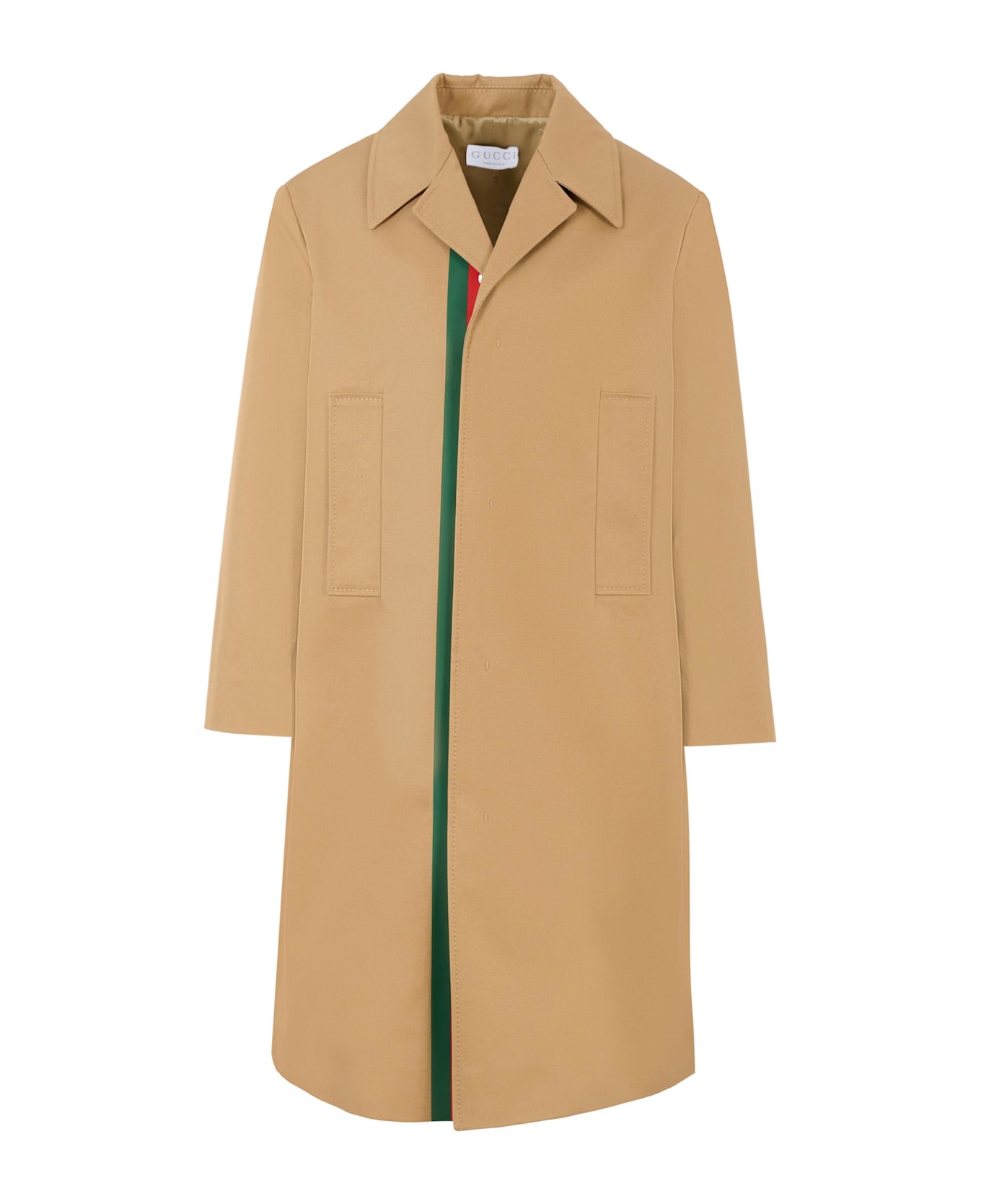 Gucci Beige Coat For Kids With Web Detail - Beige