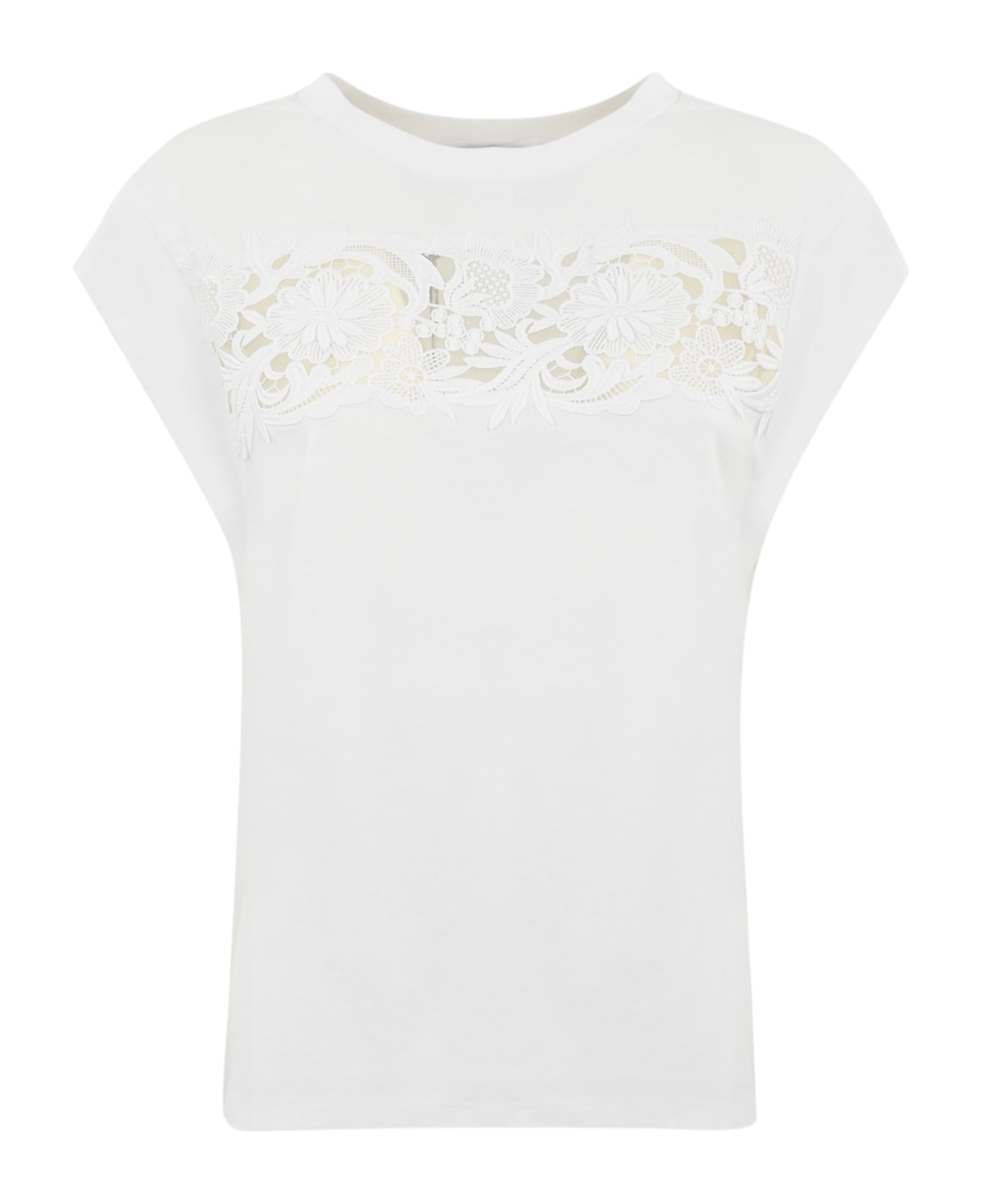 TwinSet Cotton T-shirt With Lace Application - BIANCO OTTICO