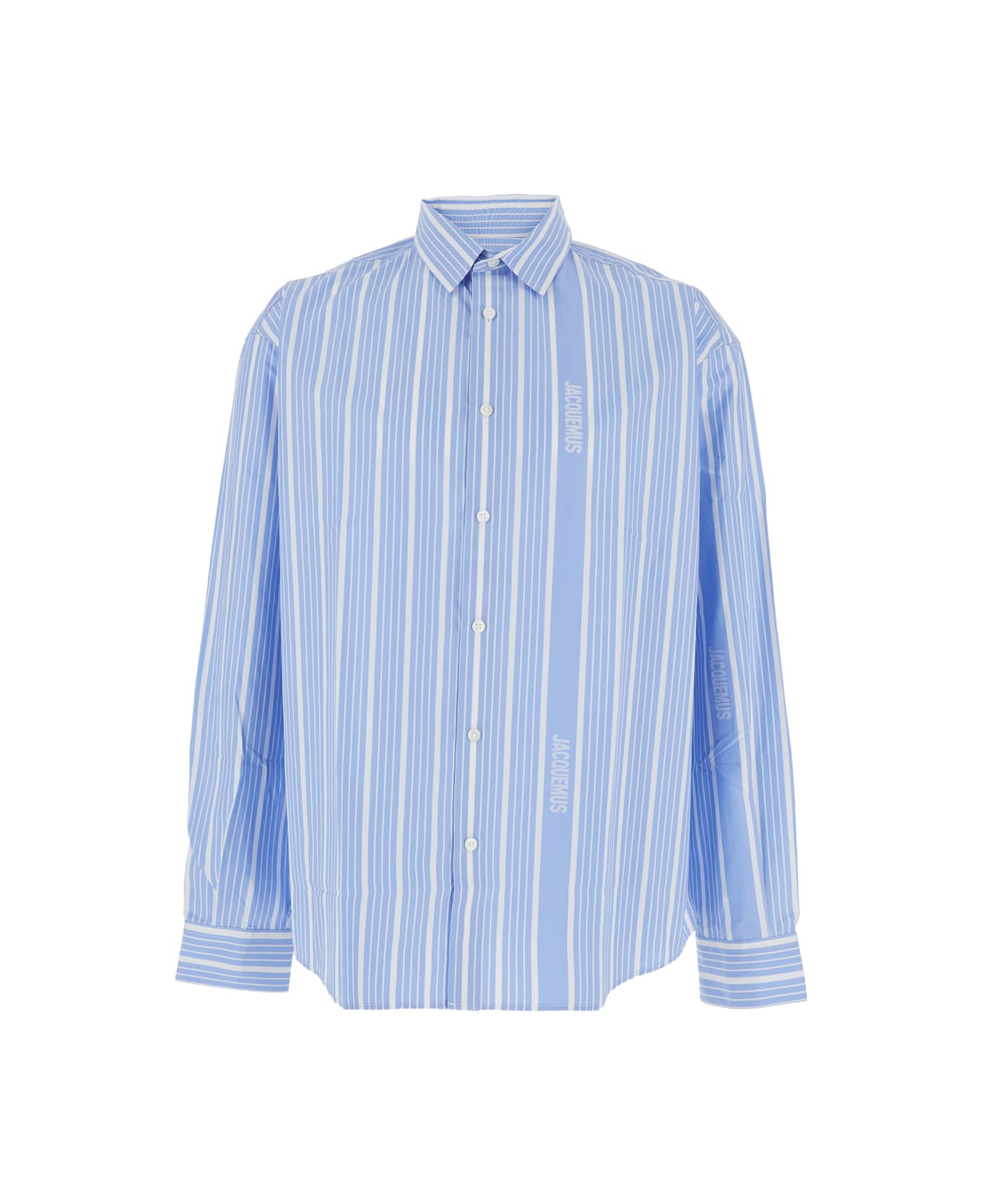 Jacquemus 
simon
 Light Blue Shirt With All-over Stripe Motif And Logo Lettering In Cotton Man - Light blue