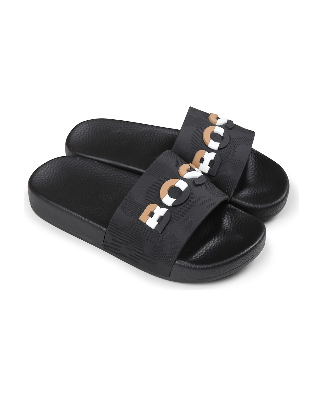 Hugo Boss Black Slippers For Boy With Logo - Black