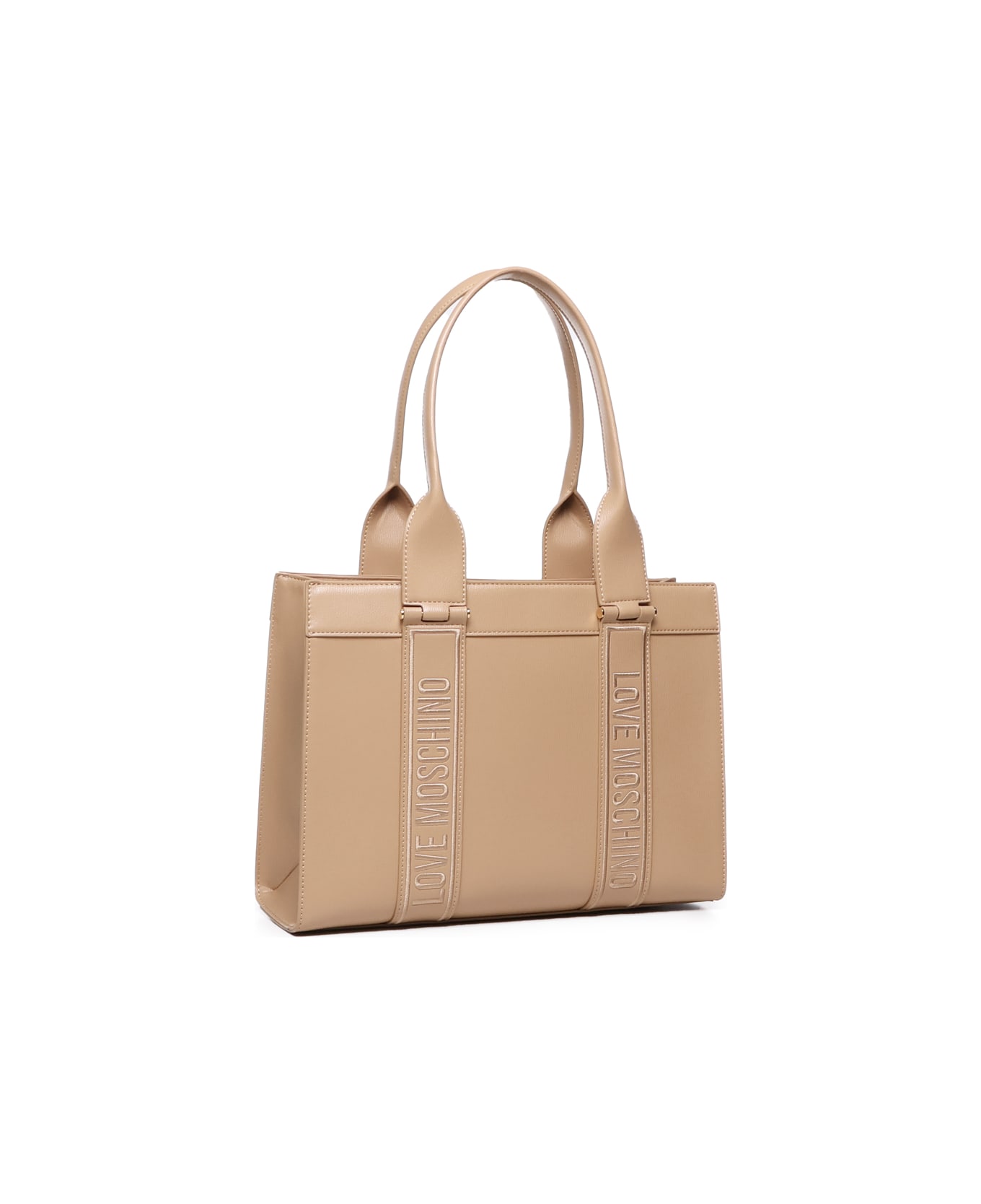 Love Moschino Shoulder Bag With Logo Embroidery - Beige