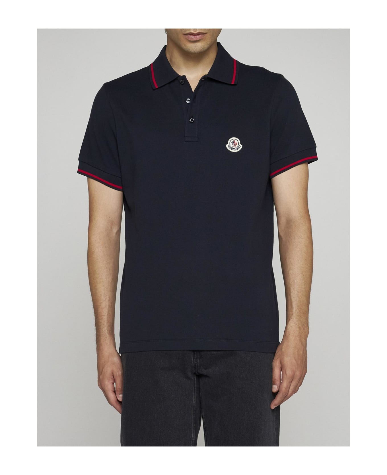 Moncler Logo Cotton Polo Shirt - Blu