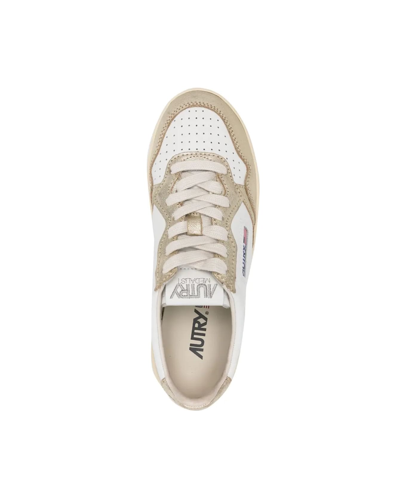 Autry White And Gold Medalist Platform Low Sneakers - Gold