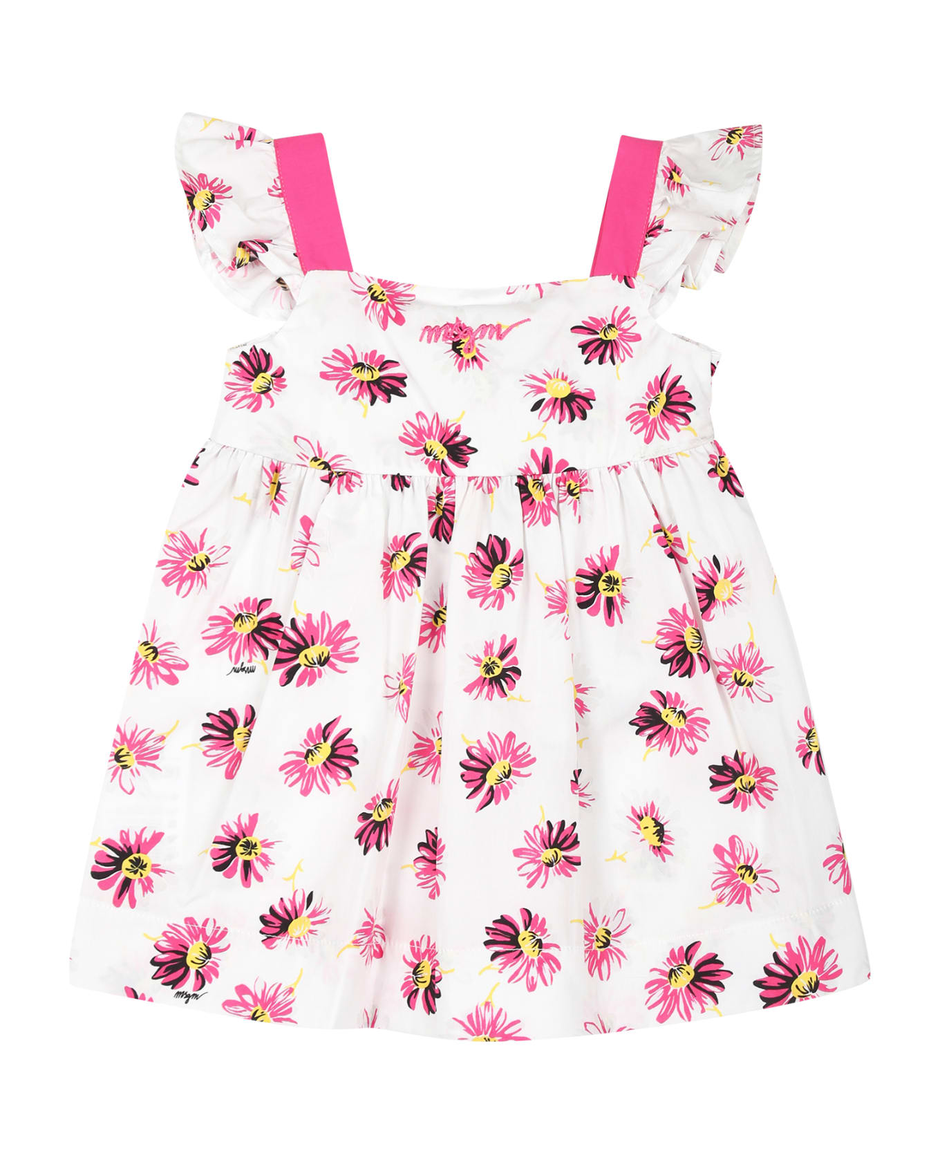 MSGM White Dress For Baby Girl With Flowers Print - White