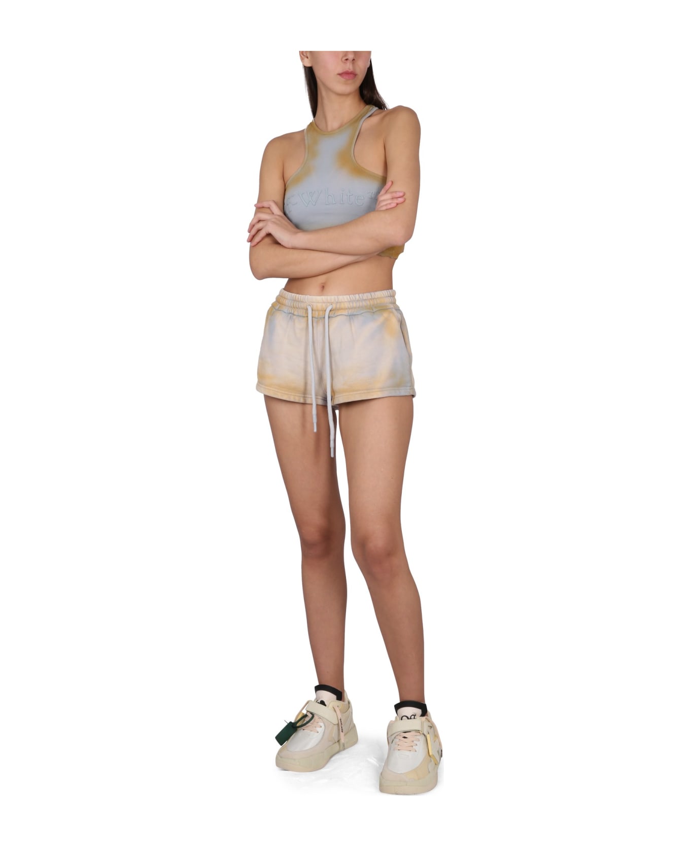 Off-White Drawstring High Waist Shorts - BEIGE