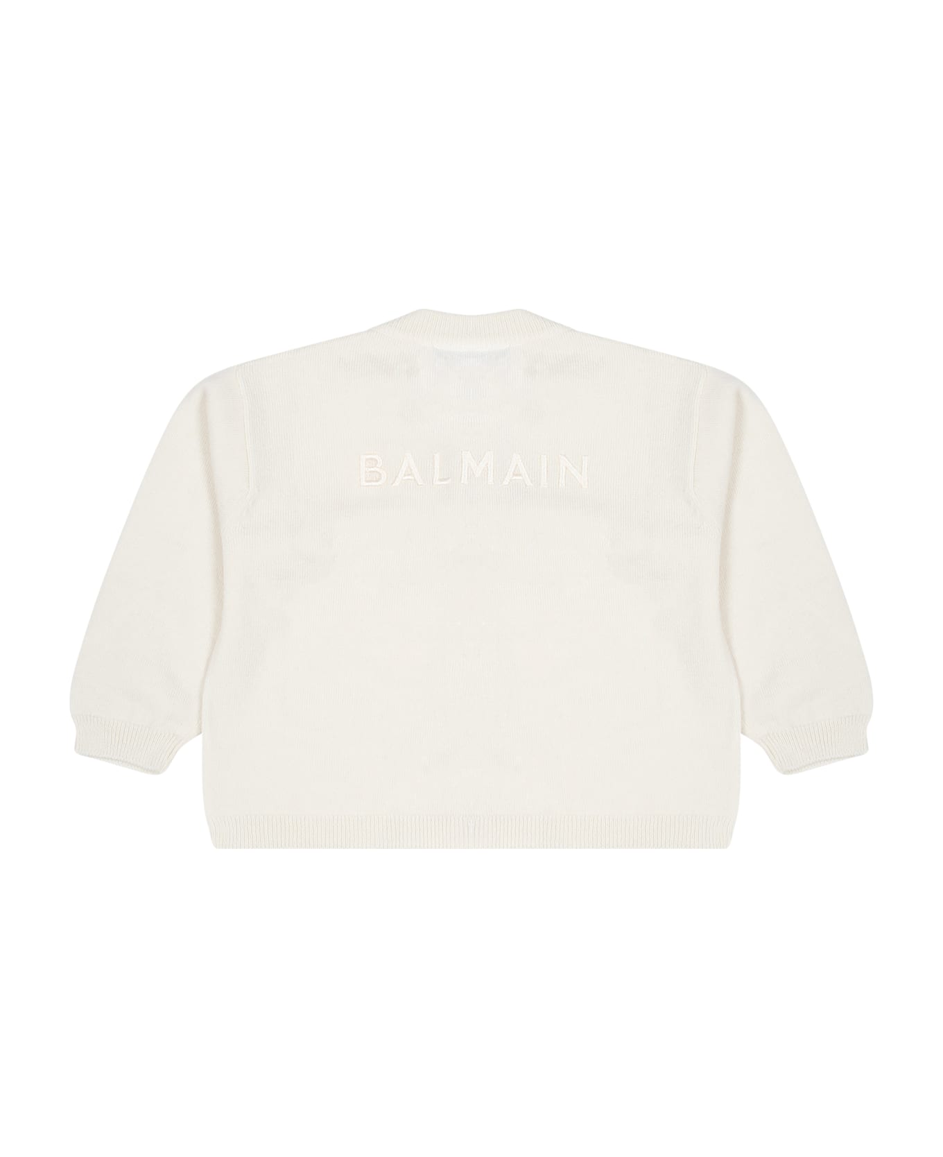 Balmain Ivory Cardigan For Baby Girl With Logo - Ivory ニットウェア＆スウェットシャツ