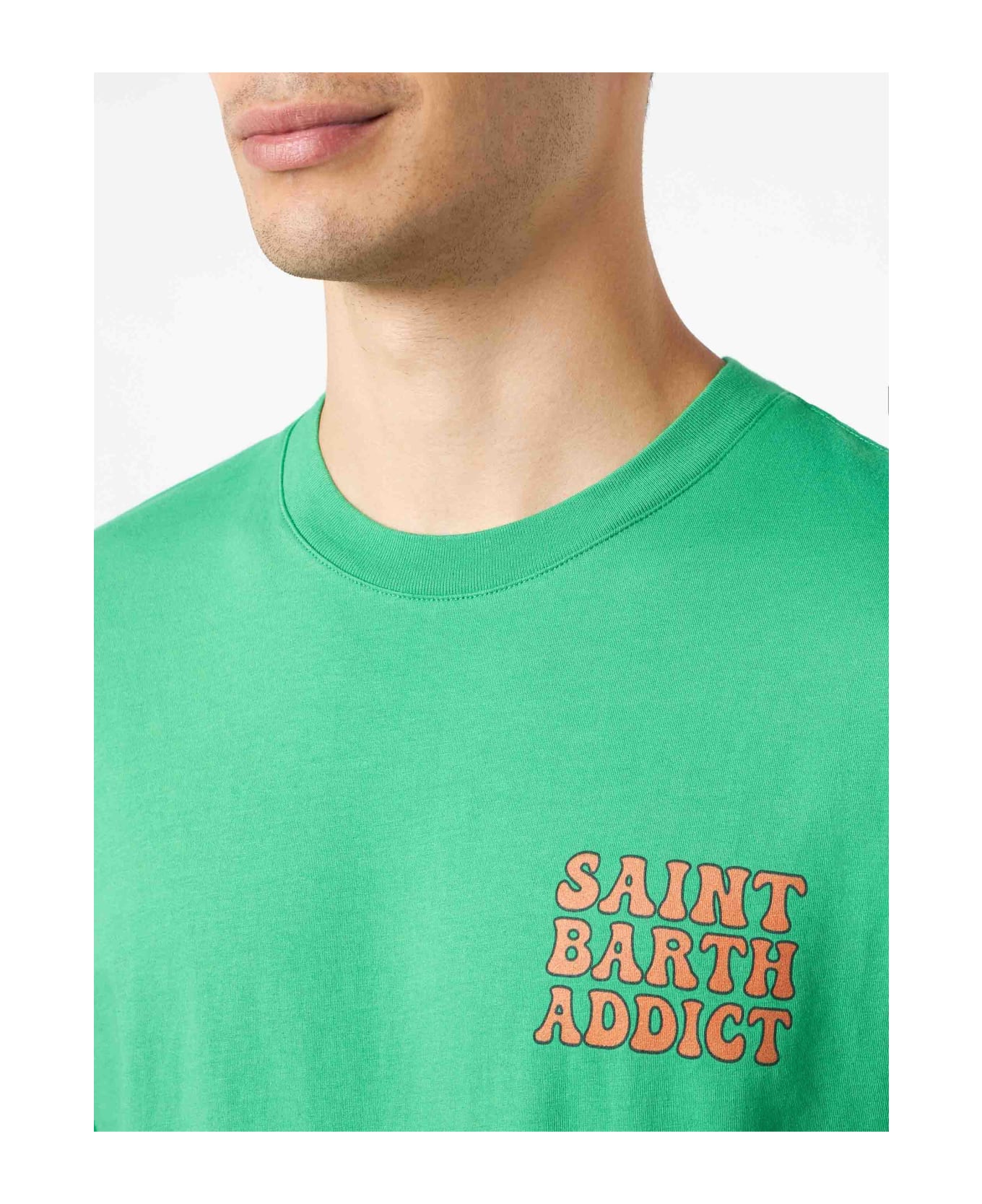 MC2 Saint Barth Man Cotton T-shirt With Cuba Libre Addicted Print - GREEN