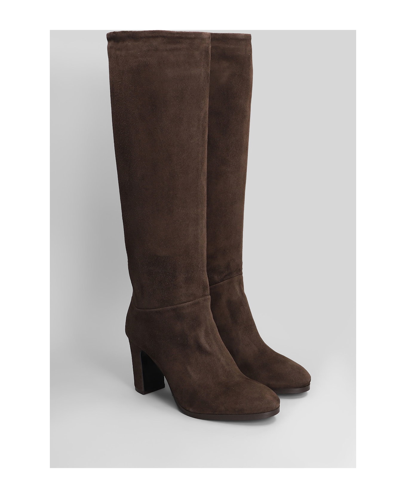 Julie Dee High Heels Boots In Dark Brown Suede - dark brown