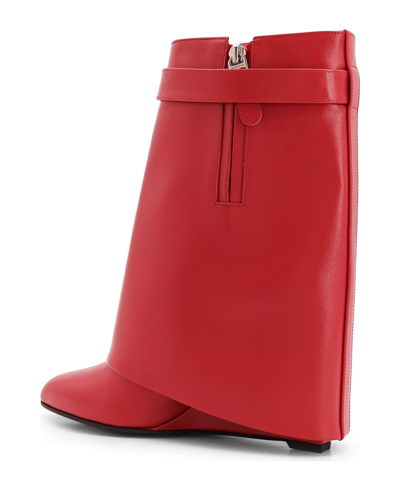 Givenchy Shark Lock Leather Ankle Boots With Covered Wedge Heels - Red