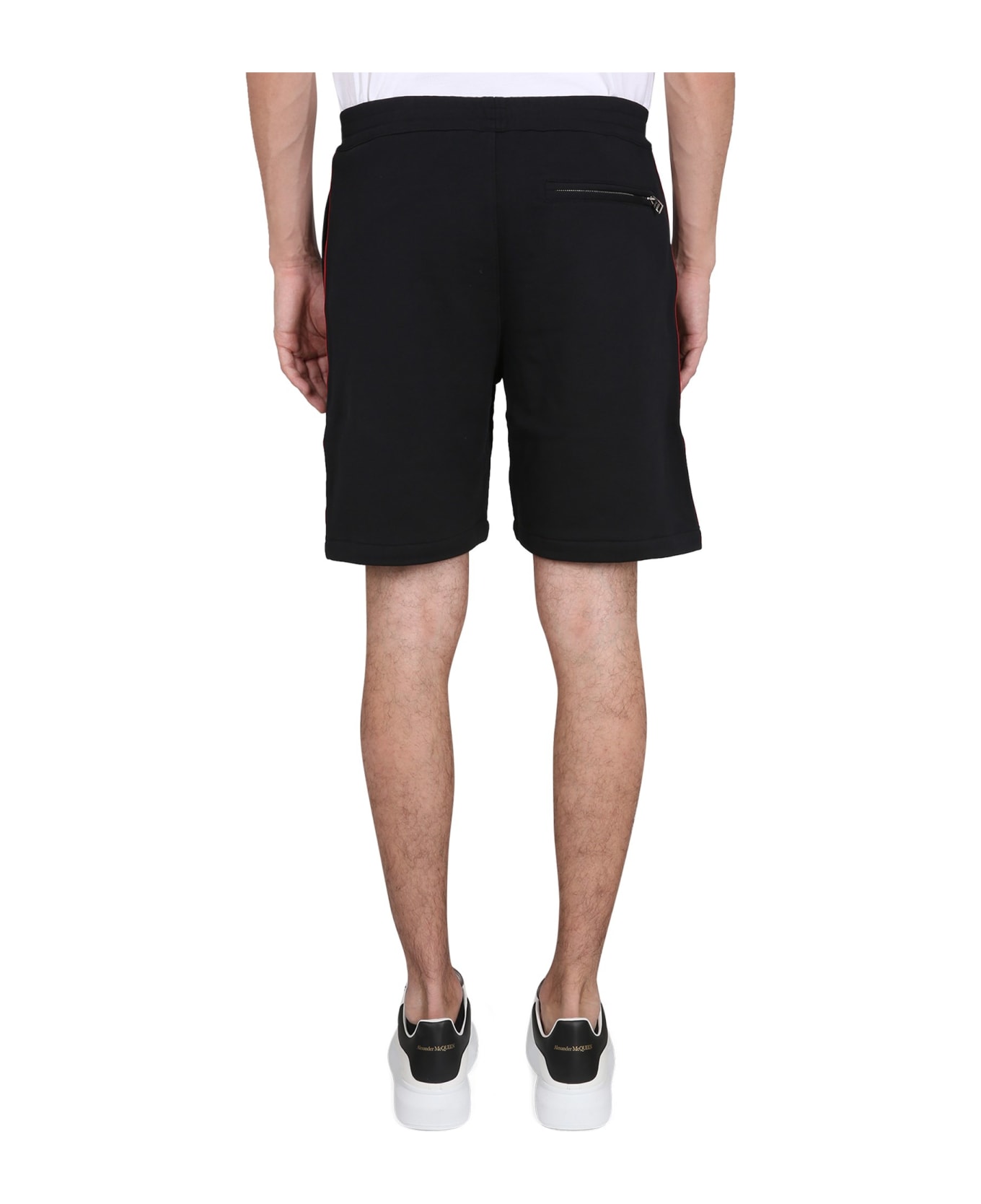 Alexander McQueen Bermuda Shorts With Selvedge Logo Band - black