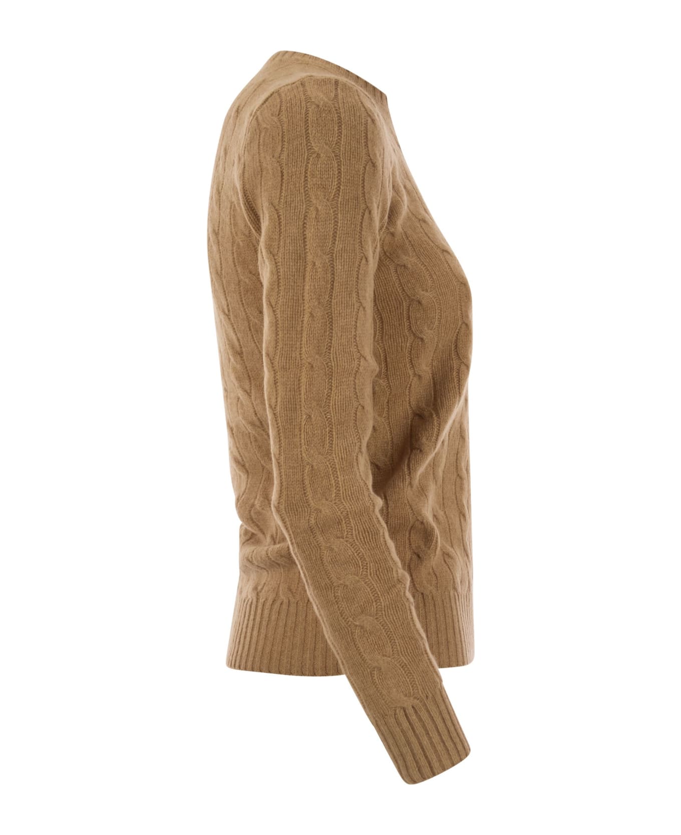 Polo Ralph Lauren Camel Mél Collection Wool And Cashmere Braided Sweater - Camel