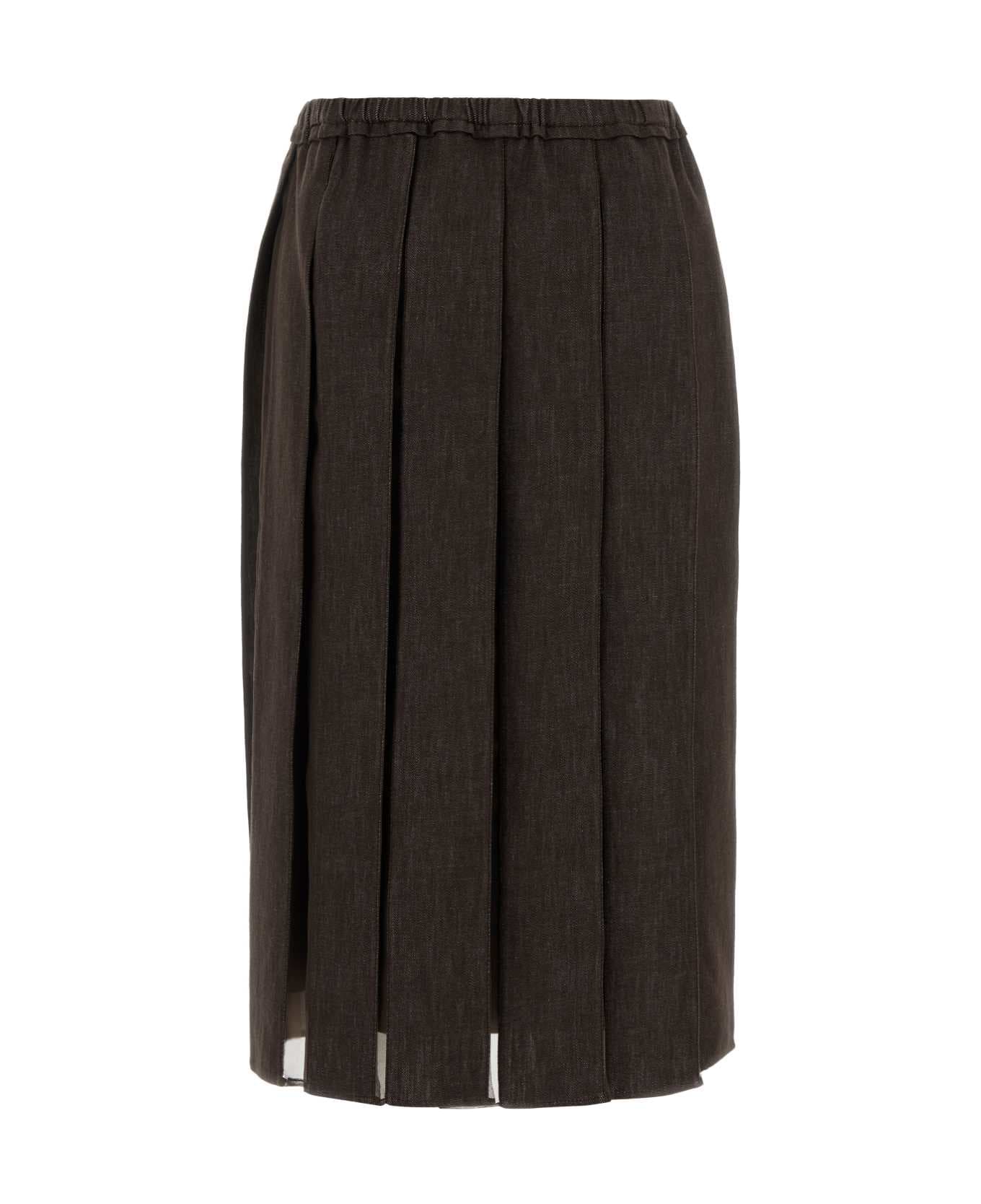 Brunello Cucinelli Brown Denim And Silk Skirt - C003