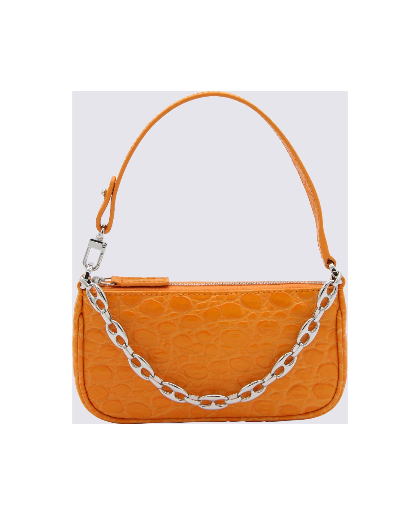 BY FAR Orange Leather Mini Rachel Circular Croco Shoulder Bag - Orange