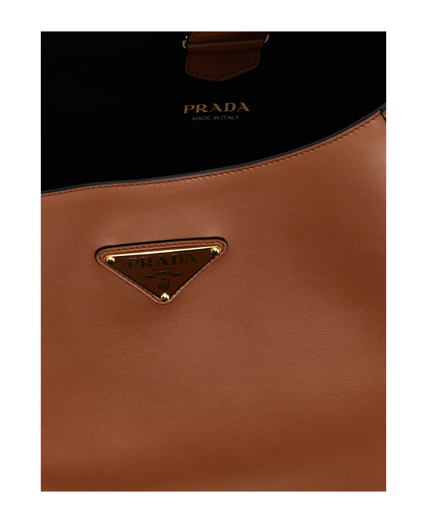 Prada Logo Leather Shoulder Bag - Brown