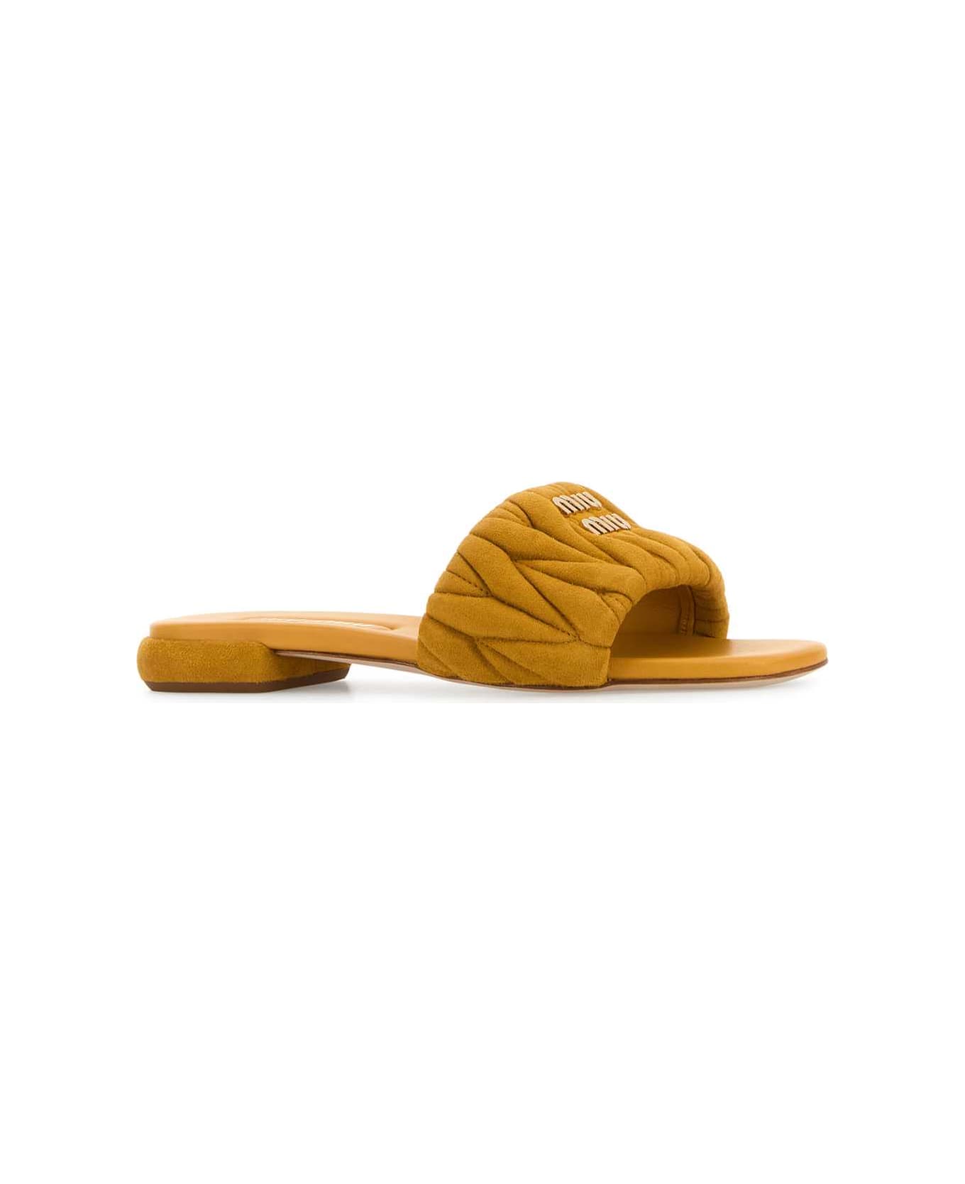 Miu Miu Mustard Suede Slippers - WHISKY