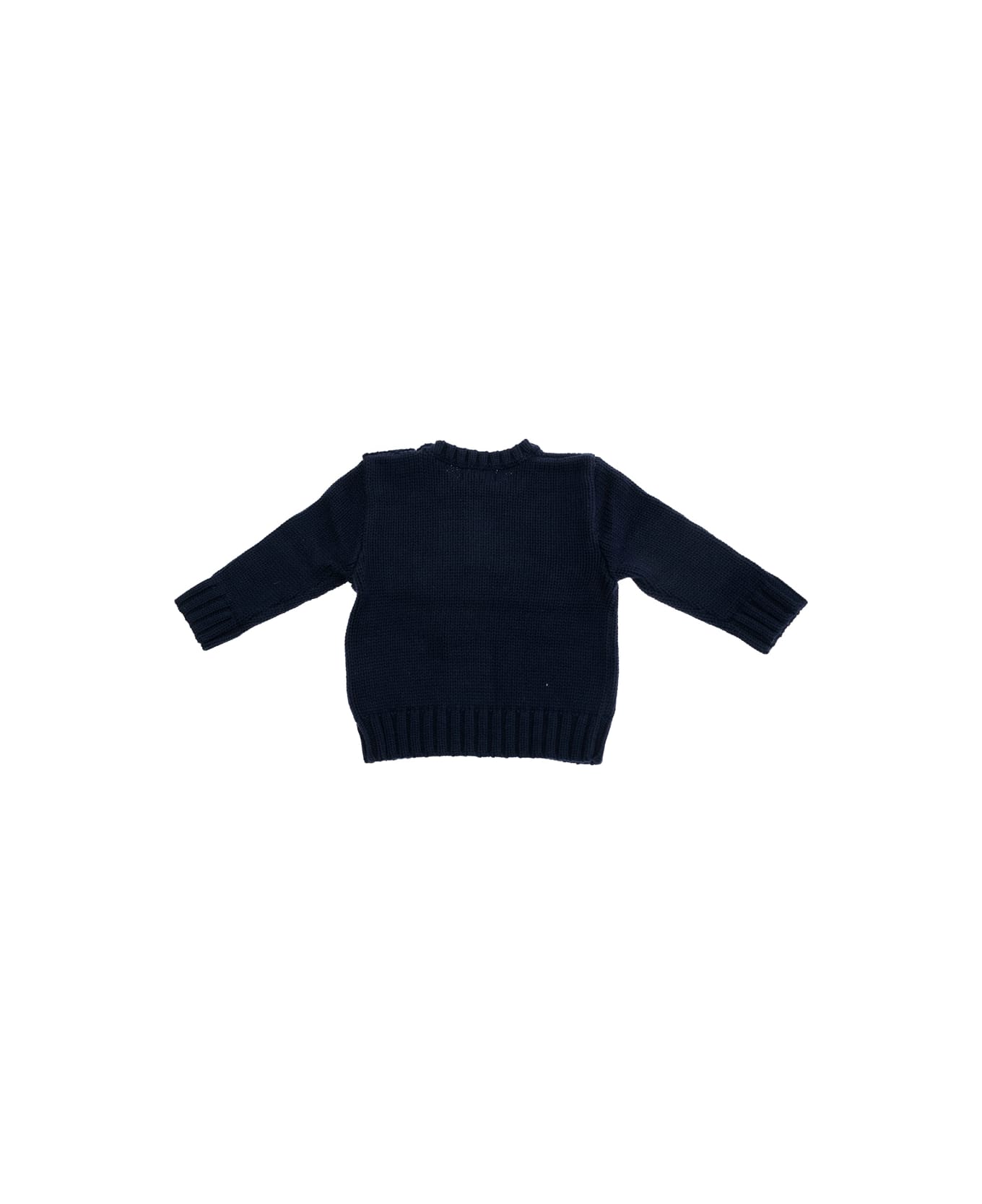 Polo Ralph Lauren Blue Crewneck Sweater With Embroidery On The Front And Button Closure On The Sleeve In Cotton Baby - Blu