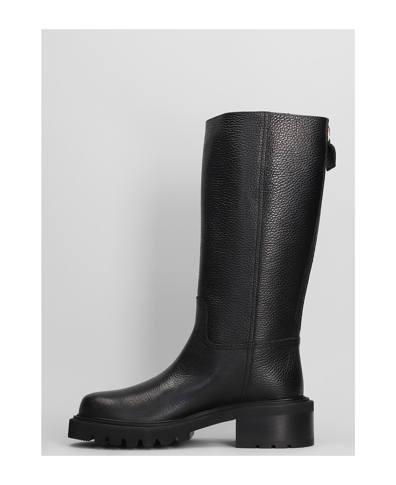 Via Roma 15 Low Heels Boots In Black Leather - black