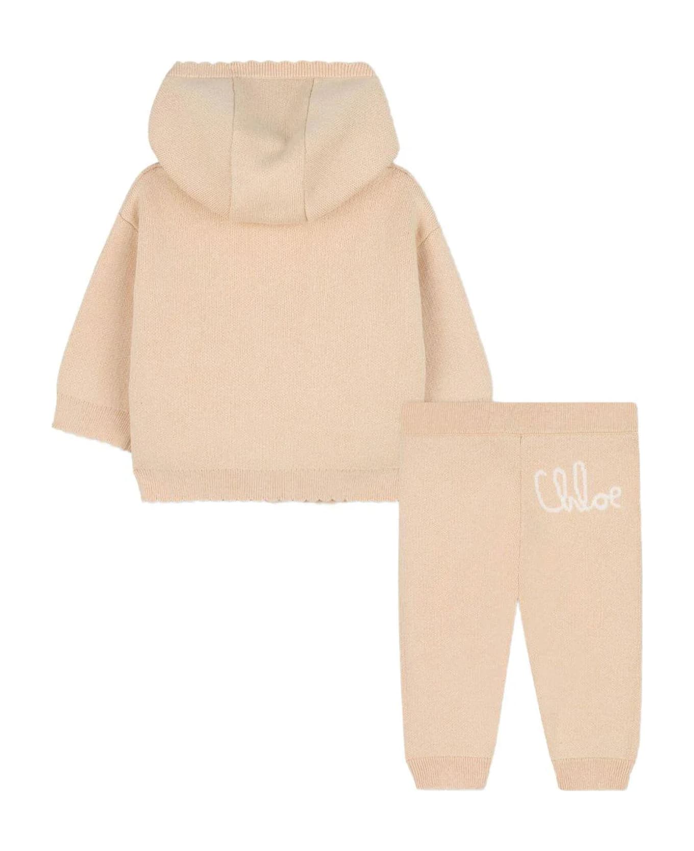 Chloé Beige Suit For Baby Girl With Logo - Beige