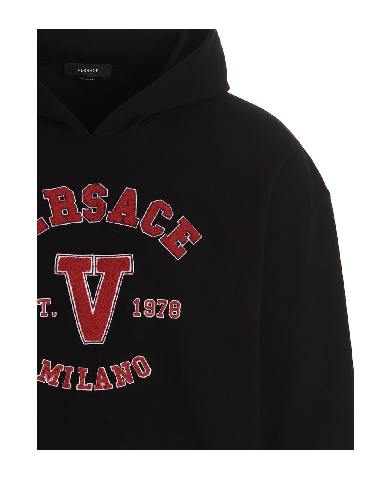 Versace Logo Embroidery Hoodie - Black  