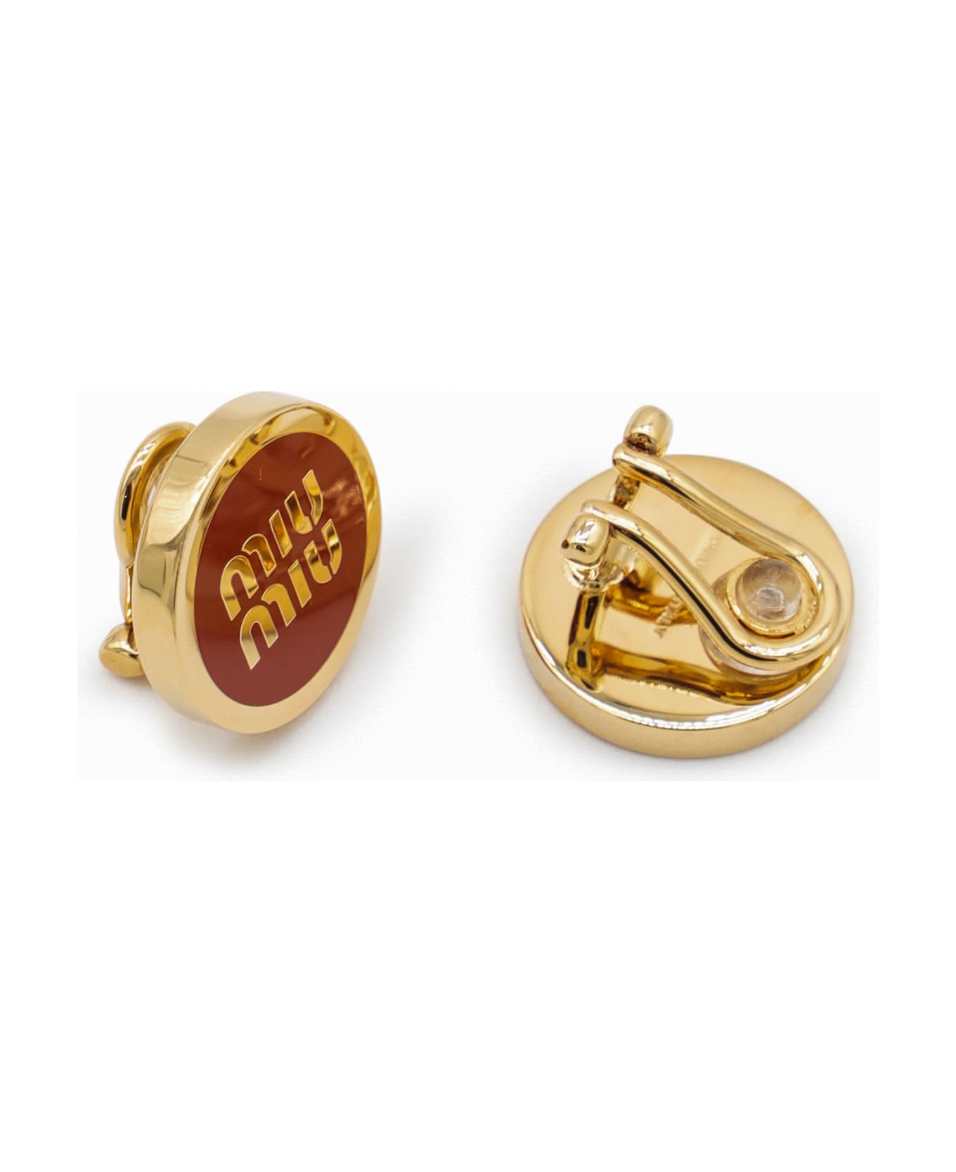 Miu Miu Brown And Gold Metal Earrings - Ruggine