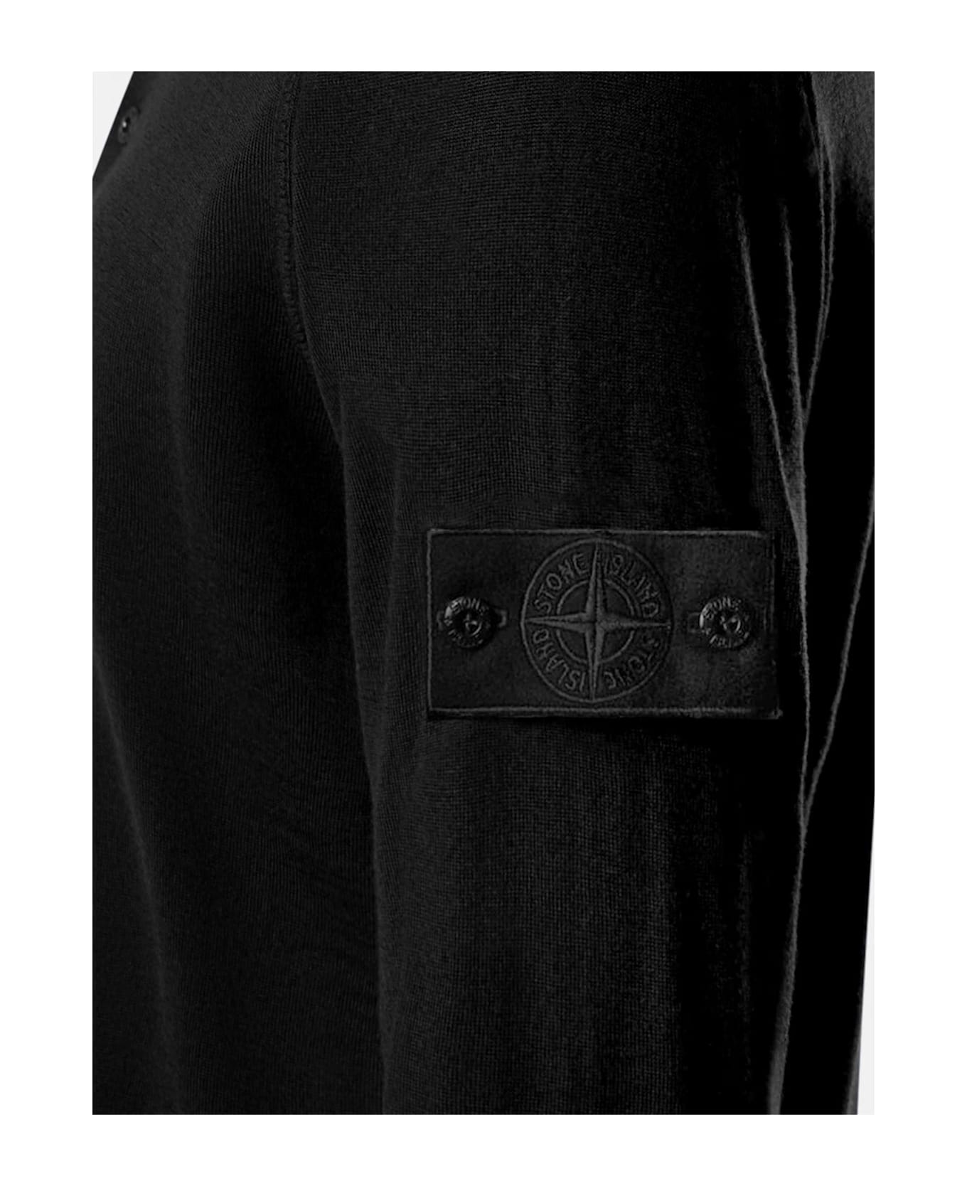 Stone Island Virgin Wool Polo Sweater - Black
