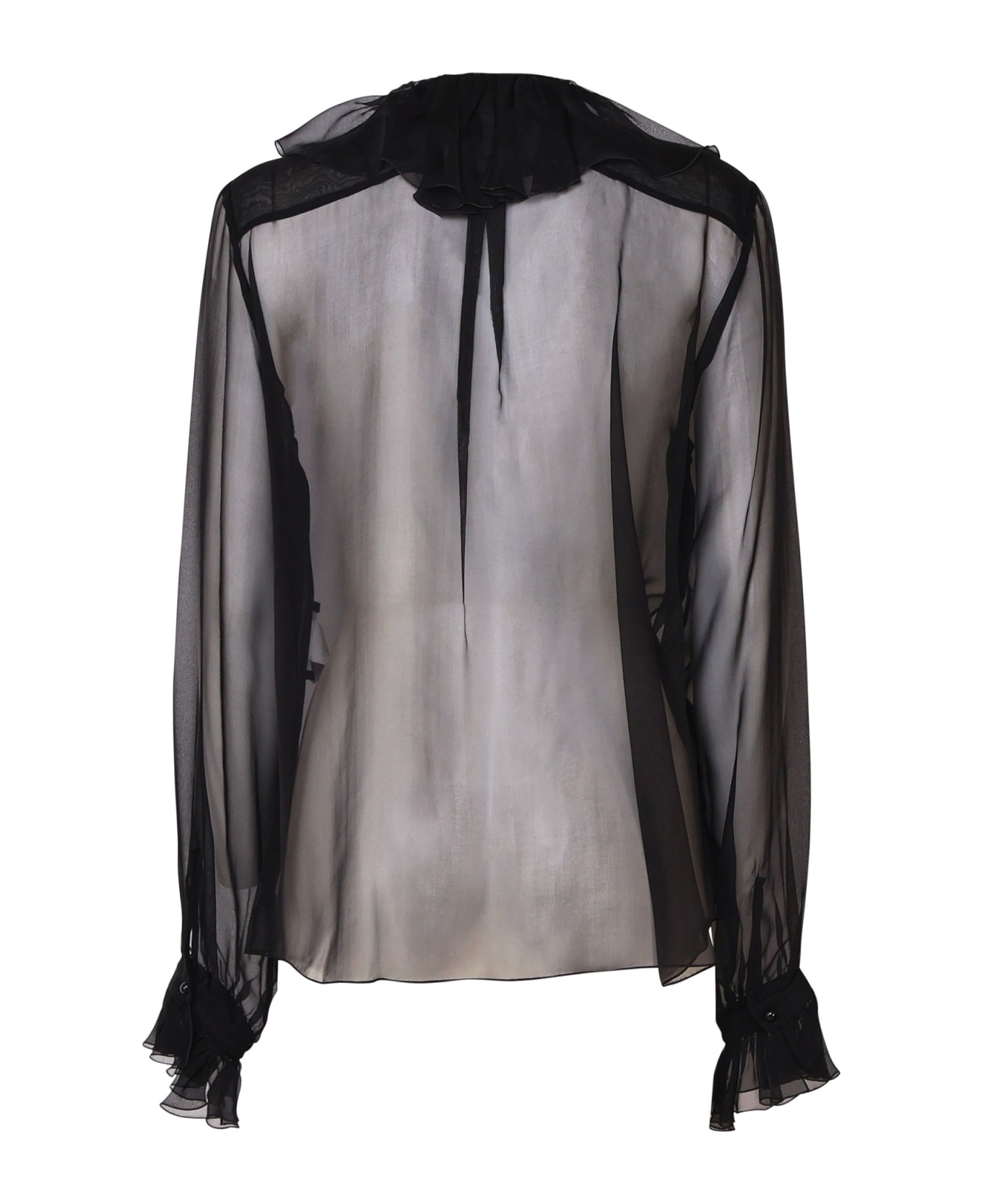 Dolce & Gabbana Ruffle Collar Chiffon Blouse - Black