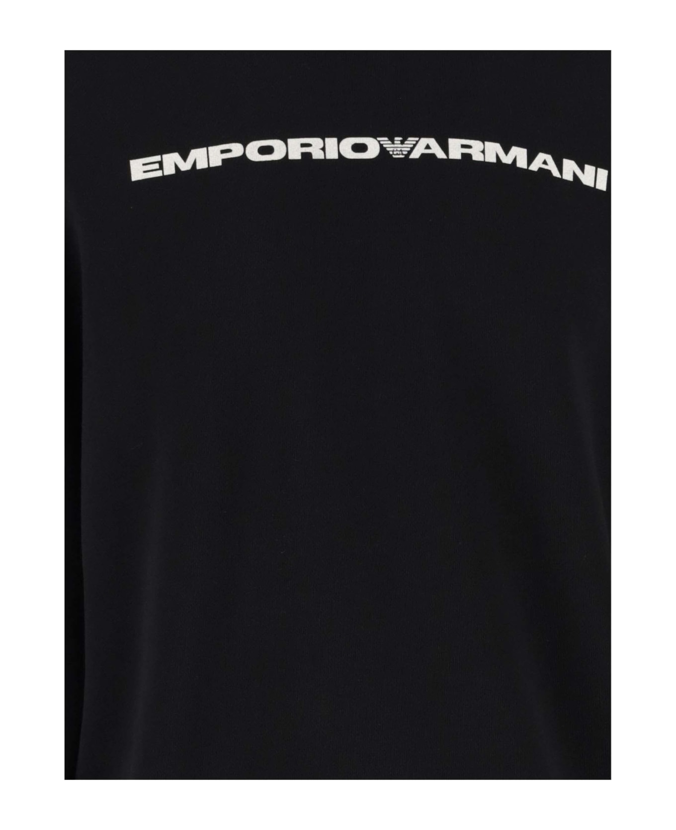 Emporio Armani Logo Cotton Hoodie - BLACK フリース