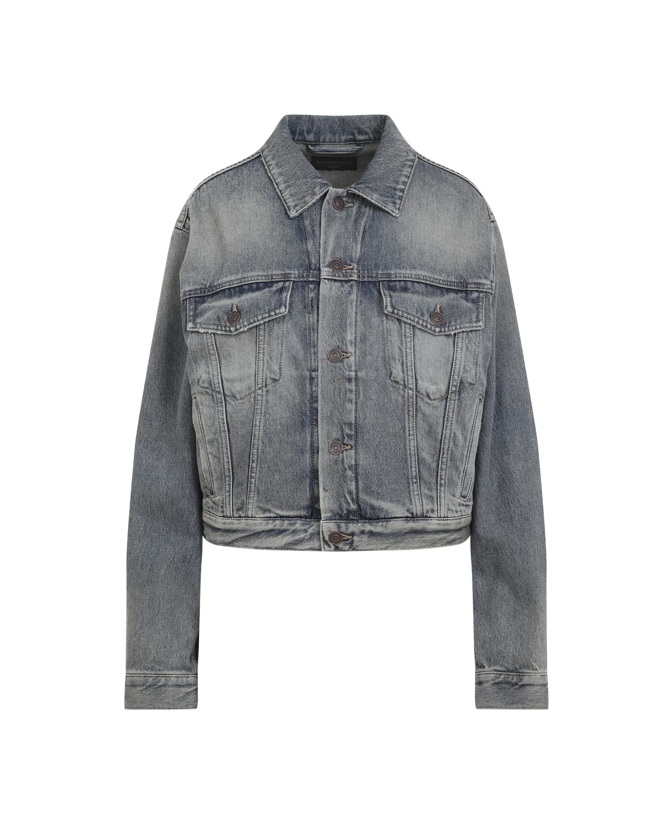 Balenciaga Rhinestone Logo Denim Jacket - Blue Rust