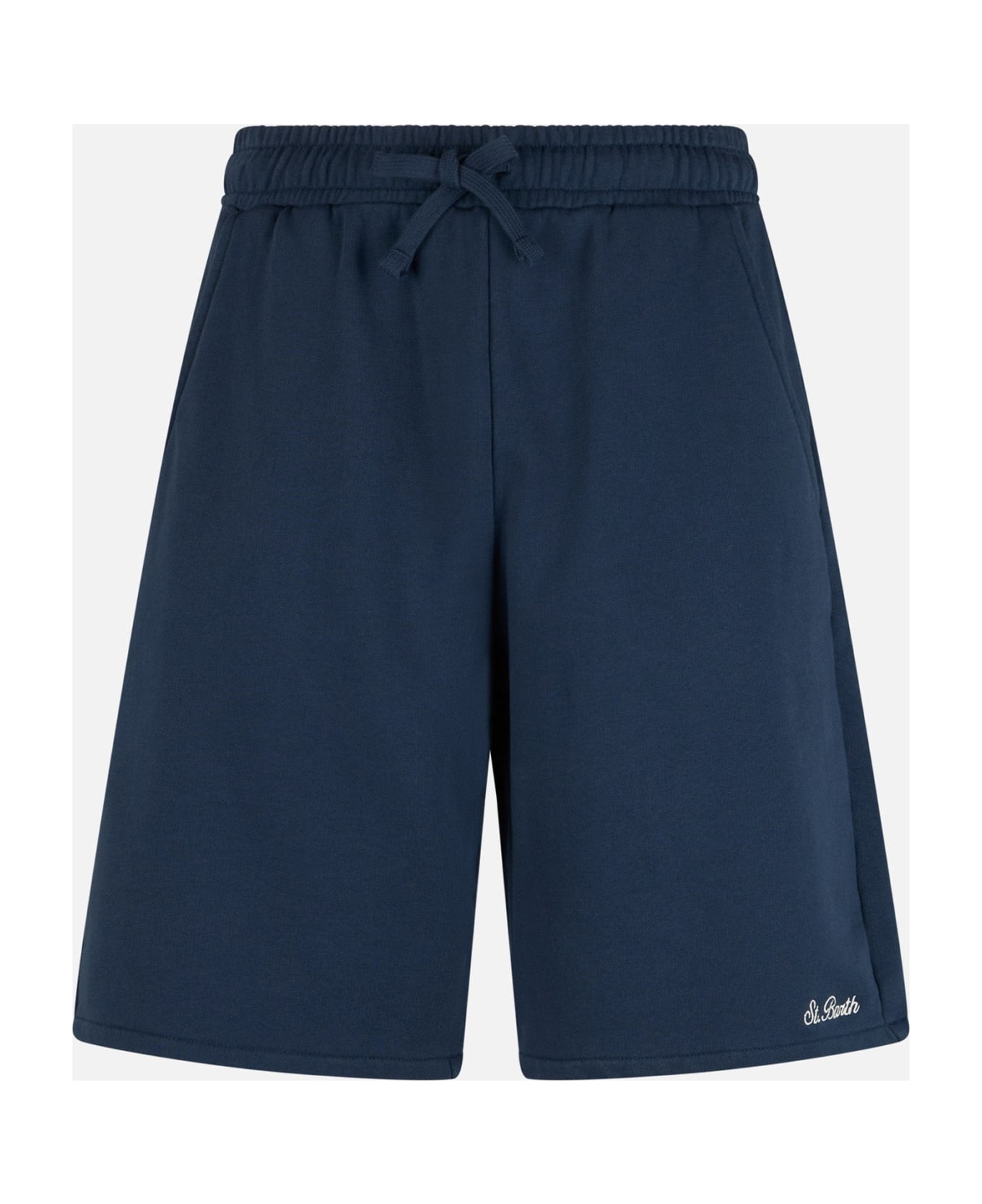 MC2 Saint Barth Man Navy Blue Cotton Fleece Bermuda Shorts Randle - BLUE