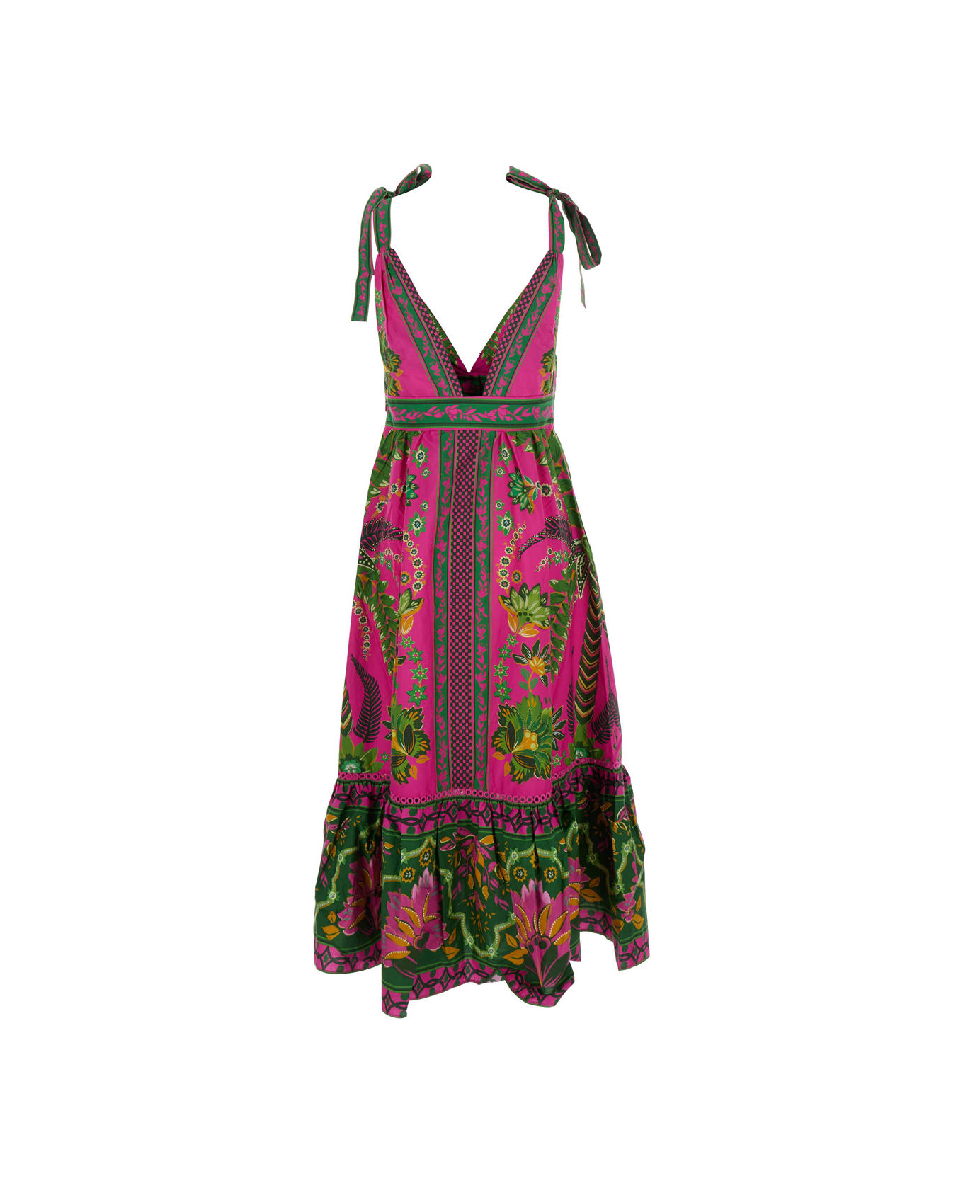Farm Rio 
ana Tapestry
 Multicolor Sleeveless Long Dress With V Neck And All-over Floral Print In Cotton Woman - Multicolor