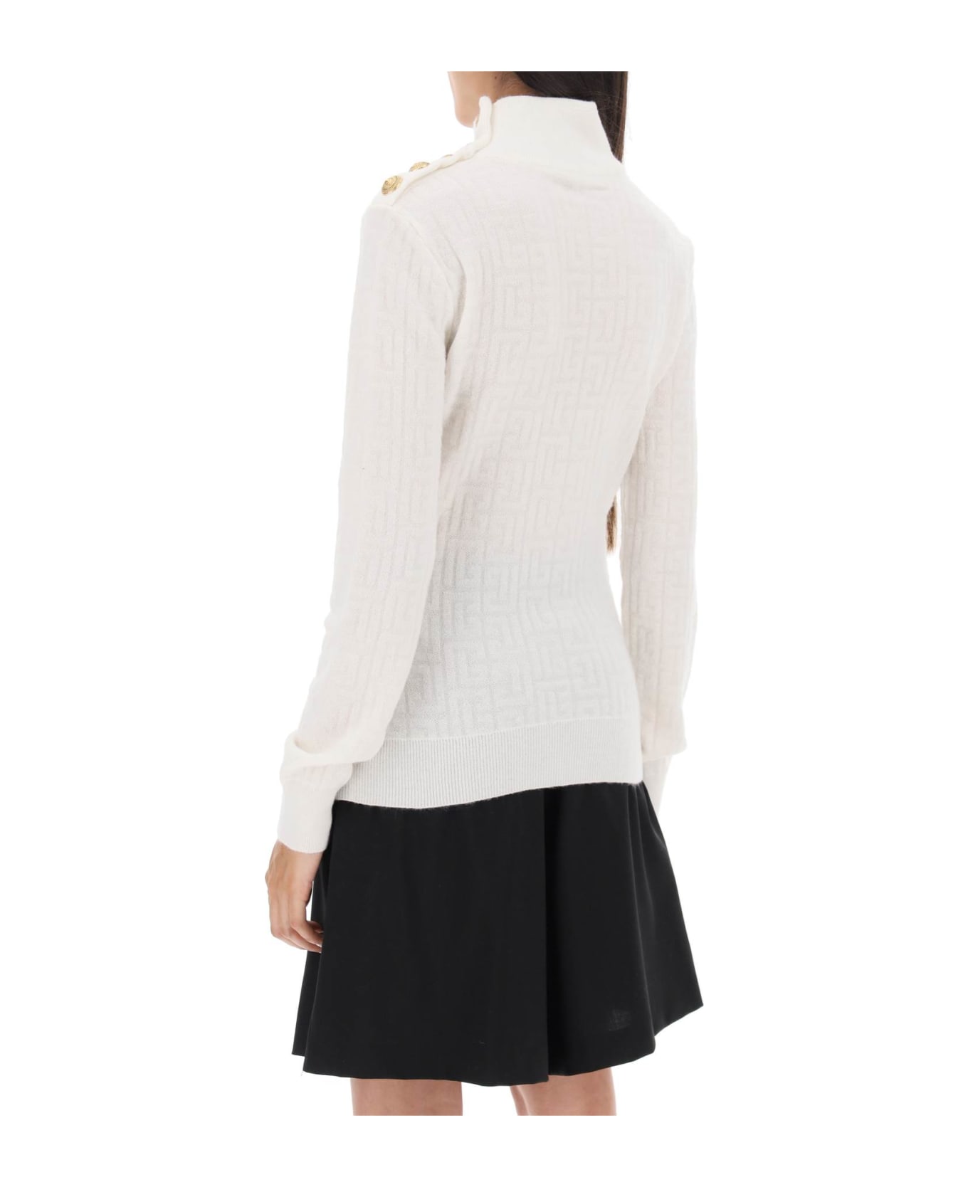 Balmain Sweater In Monogram Knit - BLANC BLANC (White)